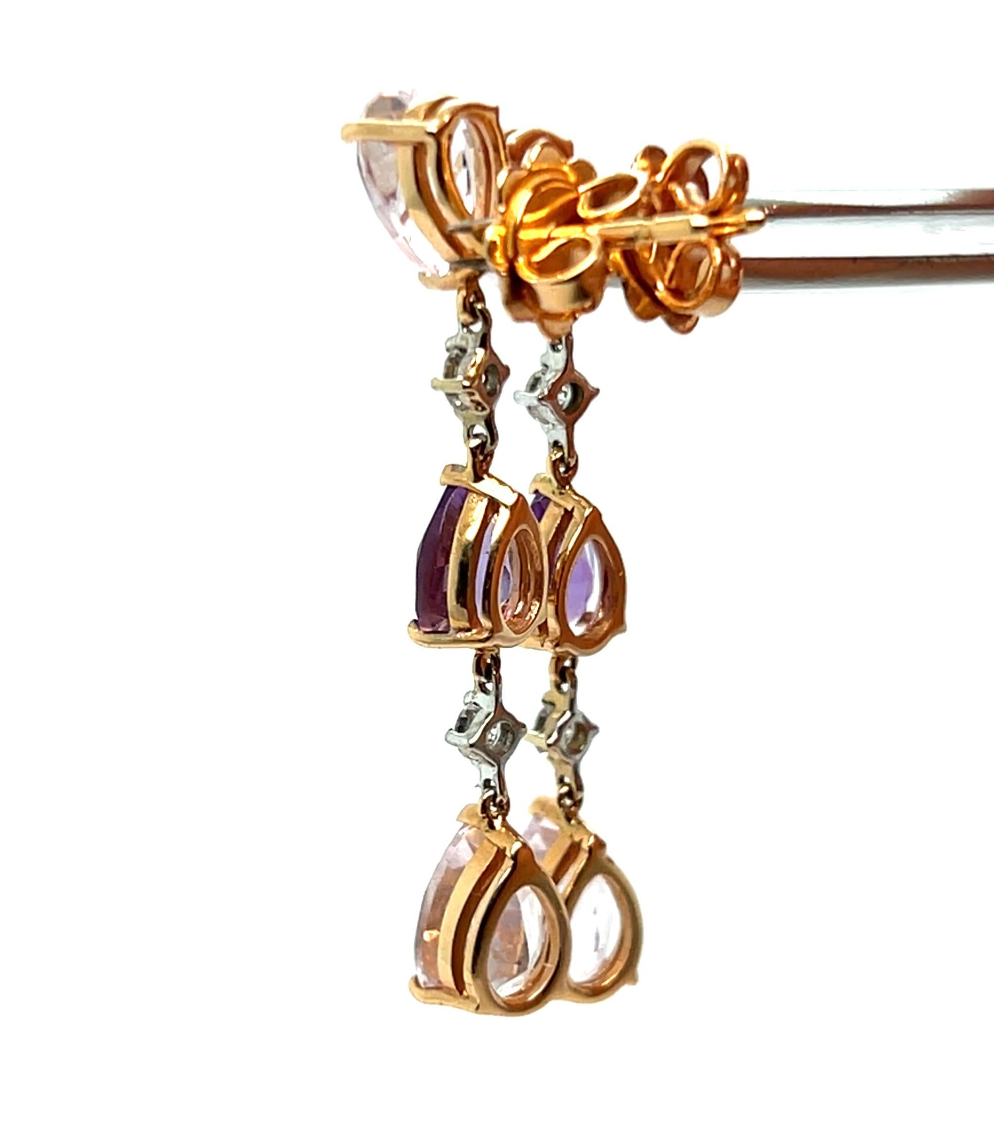 Artisan Boucles d'oreilles pendantes avec diamants, améthyste et kunzites en vente