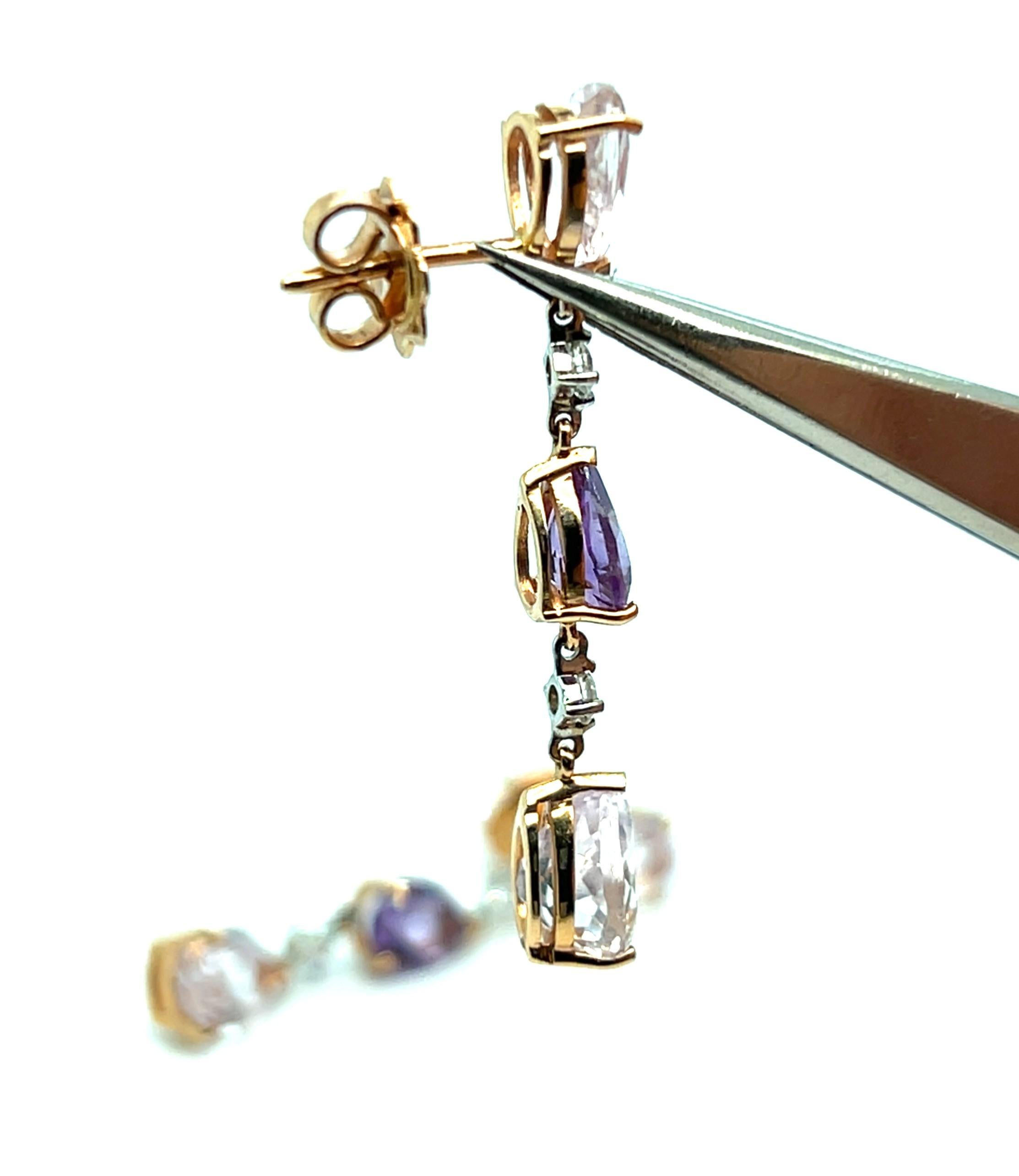 Boucles d'oreilles pendantes avec diamants, améthyste et kunzites Neuf - En vente à Vannes, FR