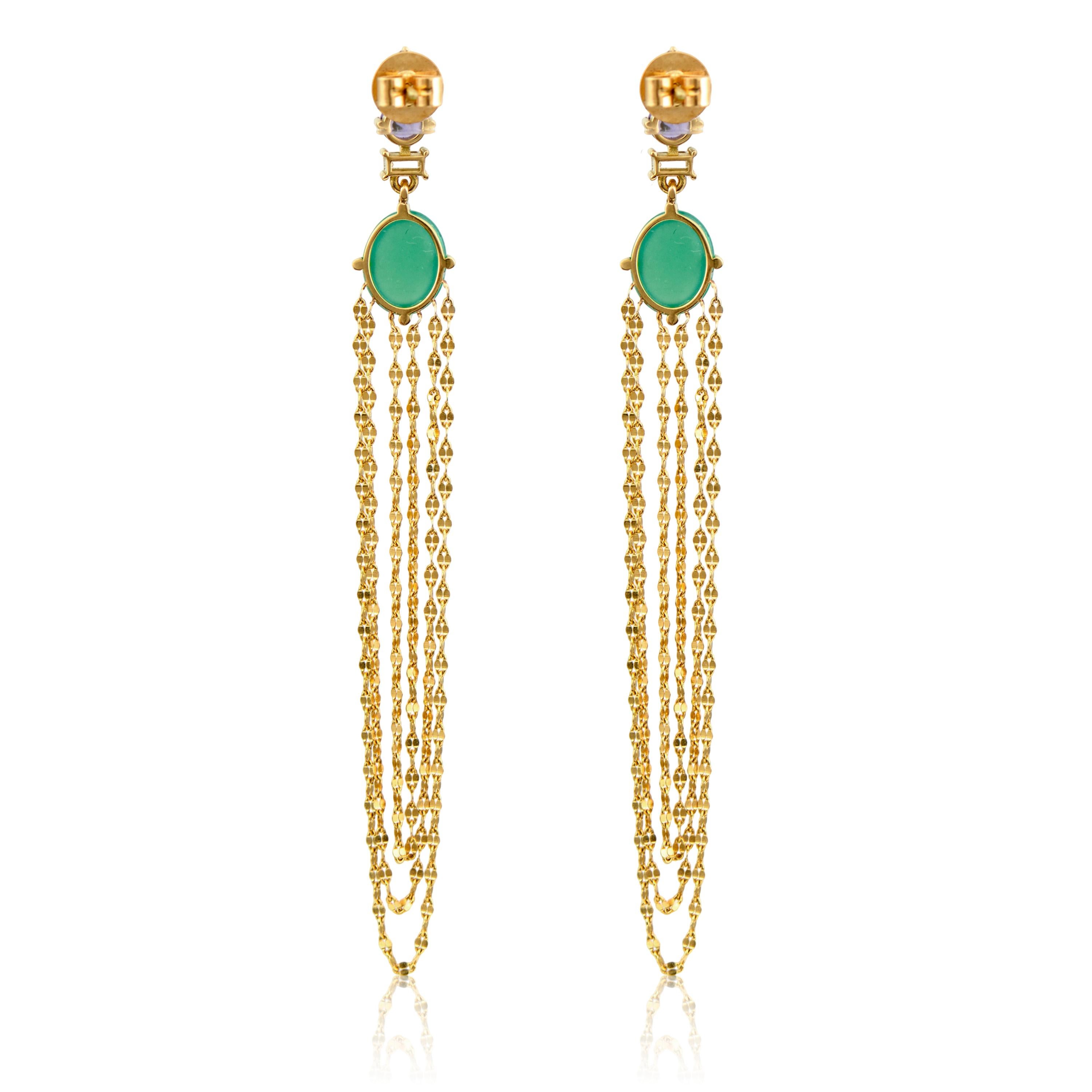 Contemporary Dangling Multi-Stone Earrings In 18 Karat Gold With 14K Gold Chains For Sale