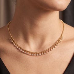 Dangling Natural Diamond 14k Gold Ball Chain Choker Necklace Fine Jewelry