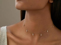 Dangling Natural Diamond Leaf Drop Necklace 14k Solid