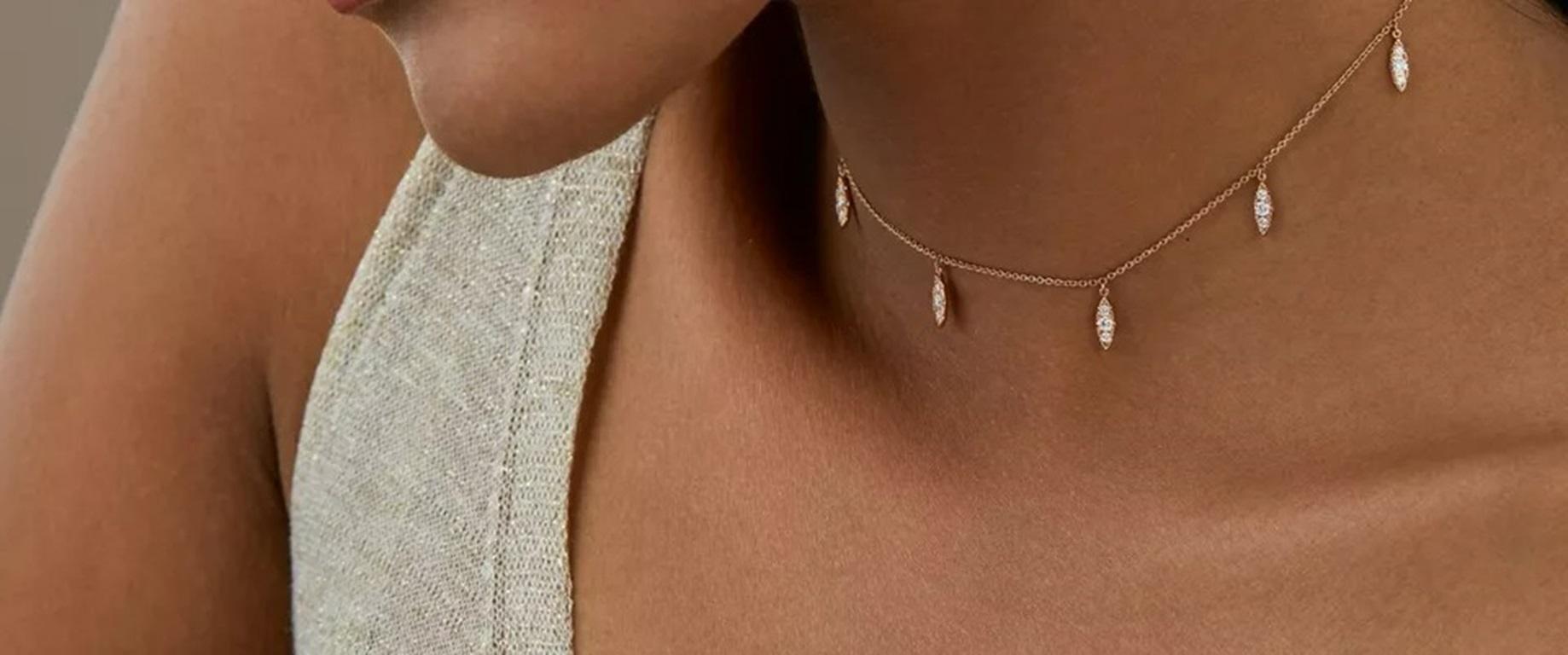 Round Cut Dangling Natural Diamond Leaf Drop Necklace 14k Solid For Sale