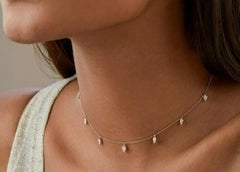 Dangling Natural Diamond Pear Drop Necklace 14k Solid Gold