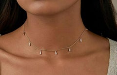 Dangling Natural Diamond Rain Drop Necklace 14k Solid Gold