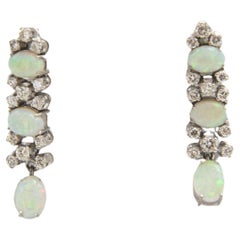 Dangling Opal and Diamond Drop White Gold Earrings