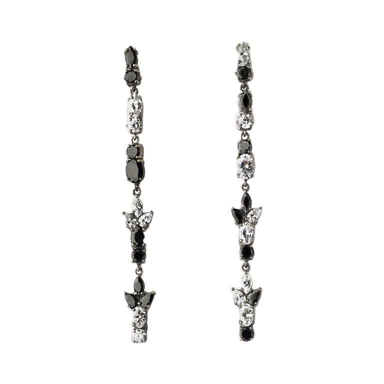 Dangling Optical Earrings with Black and White Zircons from Iosselliani For Sale