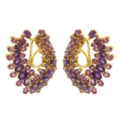 Dangling Oval Purple Sapphire Gold Earrings