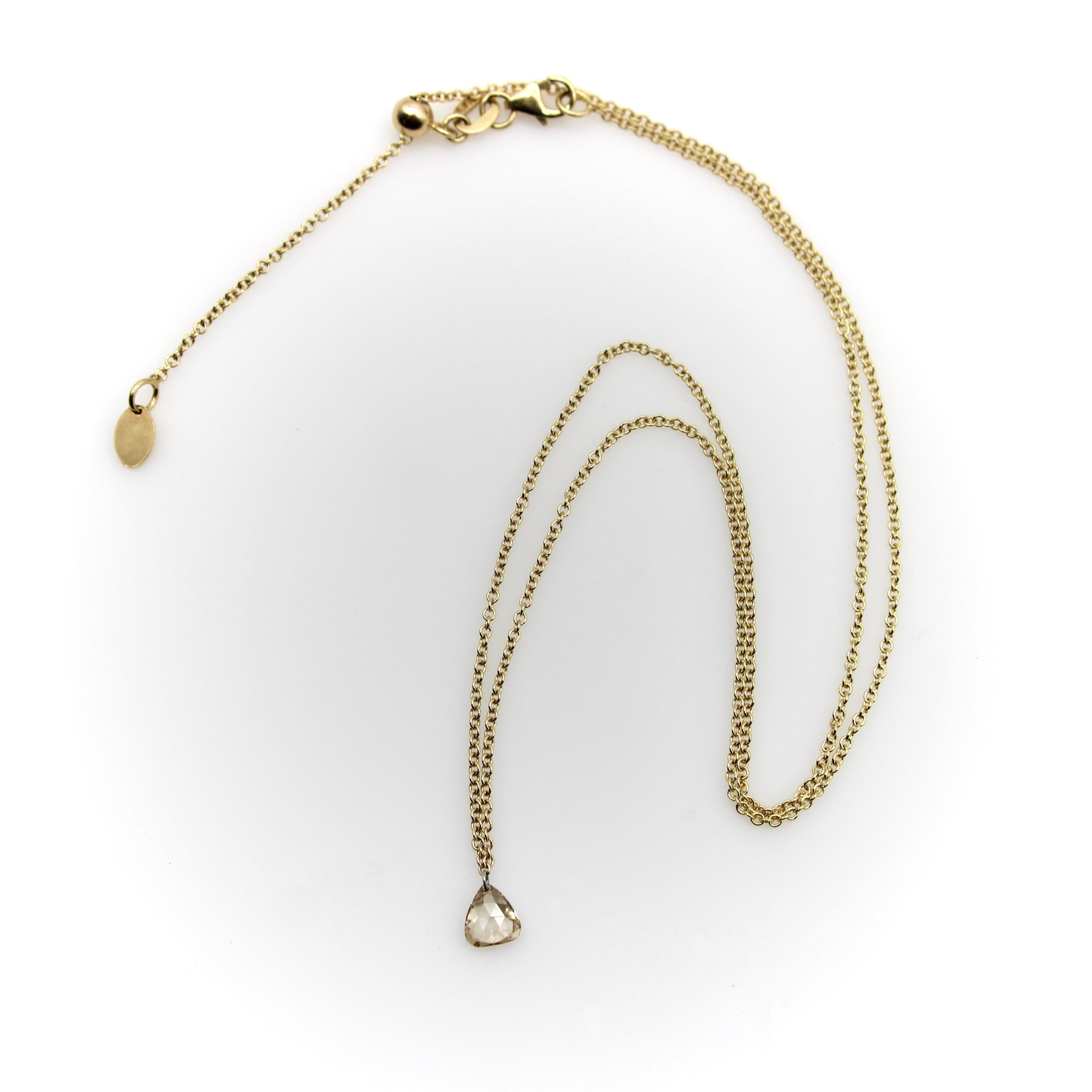 Contemporary Dangling Pear Shape Champagne Rose Cut Diamond on 14K Gold Chain  For Sale