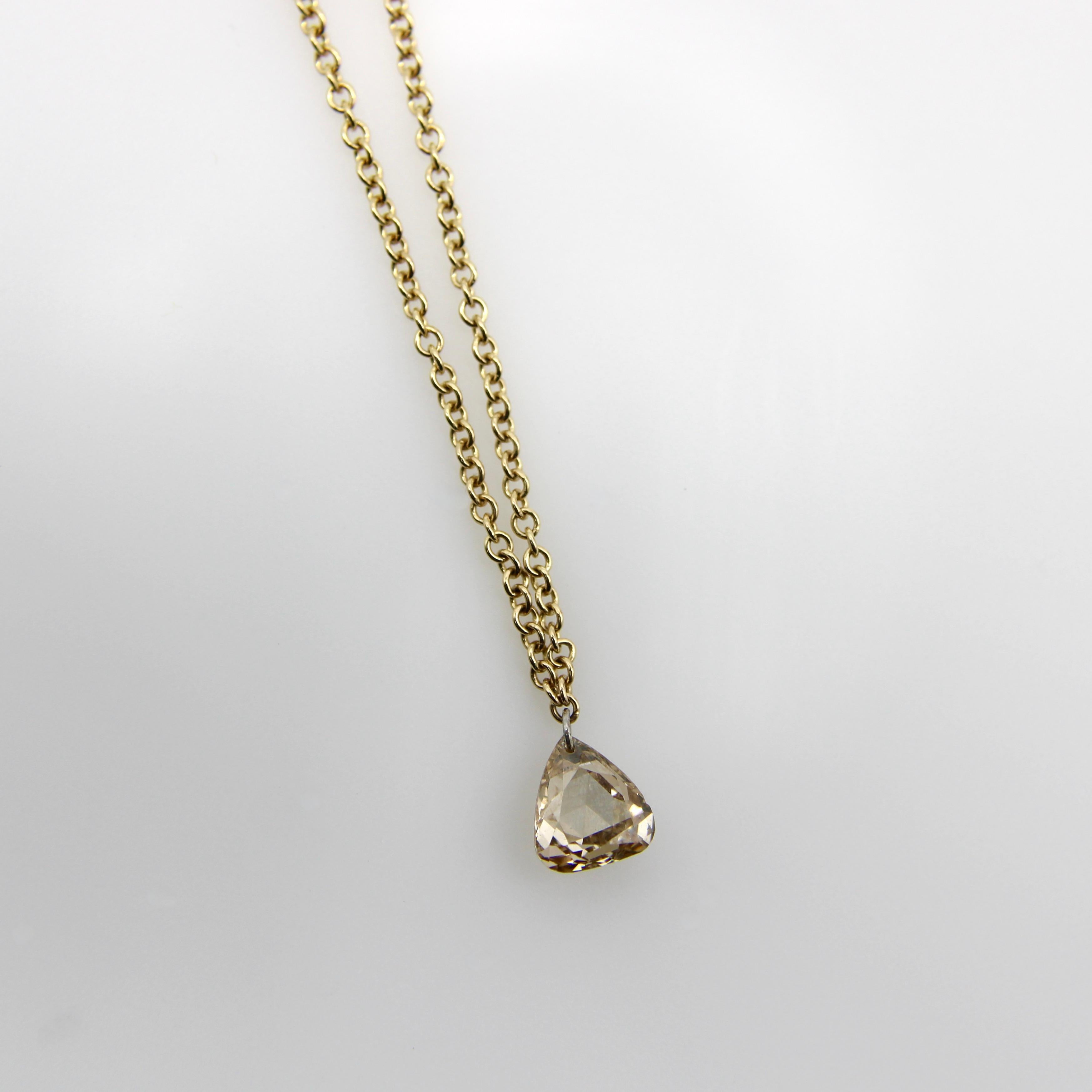 Dangling Pear Shape Champagne Rose Cut Diamond on 14K Gold Chain  In New Condition For Sale In Venice, CA