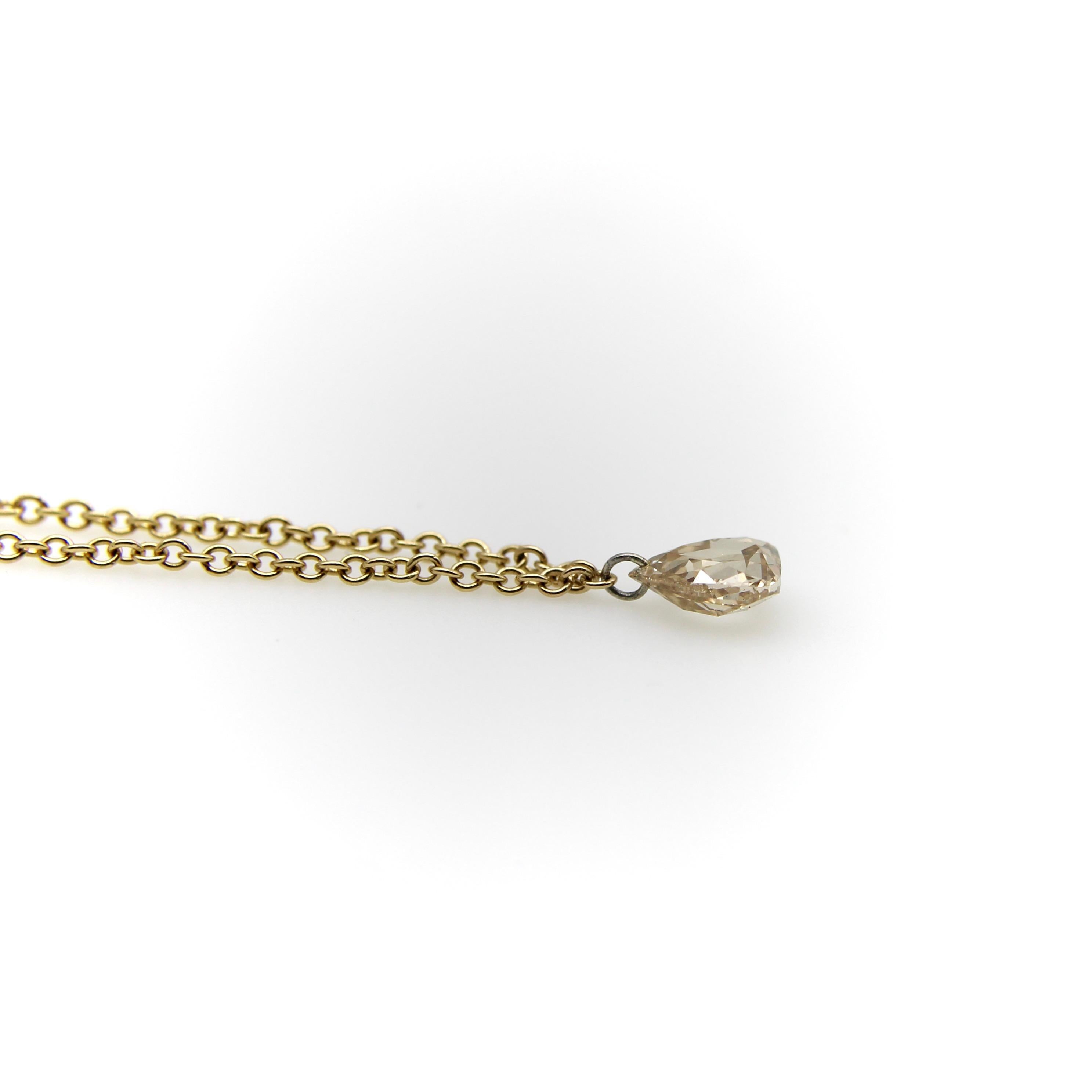 Women's or Men's Dangling Pear Shape Champagne Rose Cut Diamond on 14K Gold Chain  For Sale