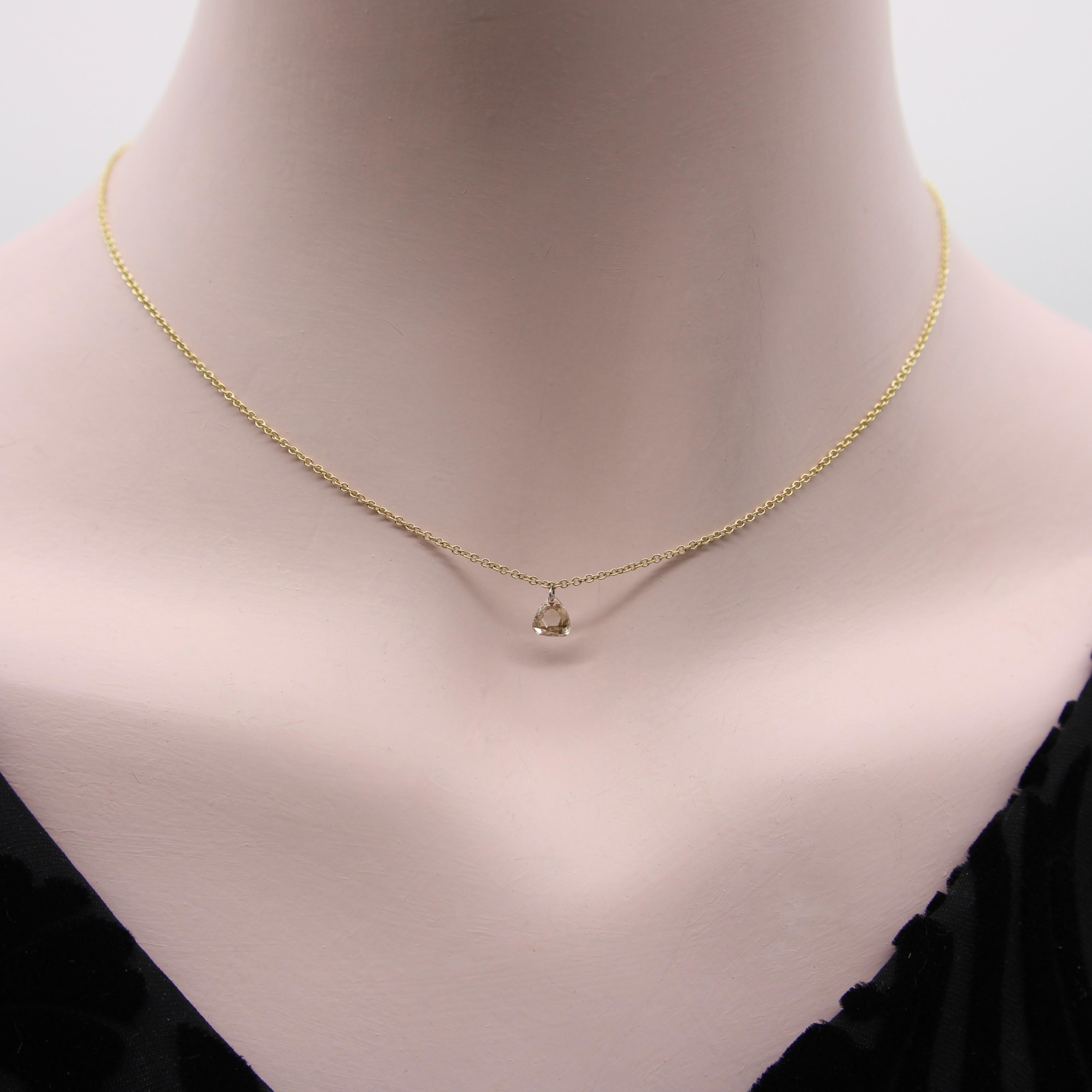 Dangling Pear Shape Champagne Rose Cut Diamond on 14K Gold Chain  For Sale 1