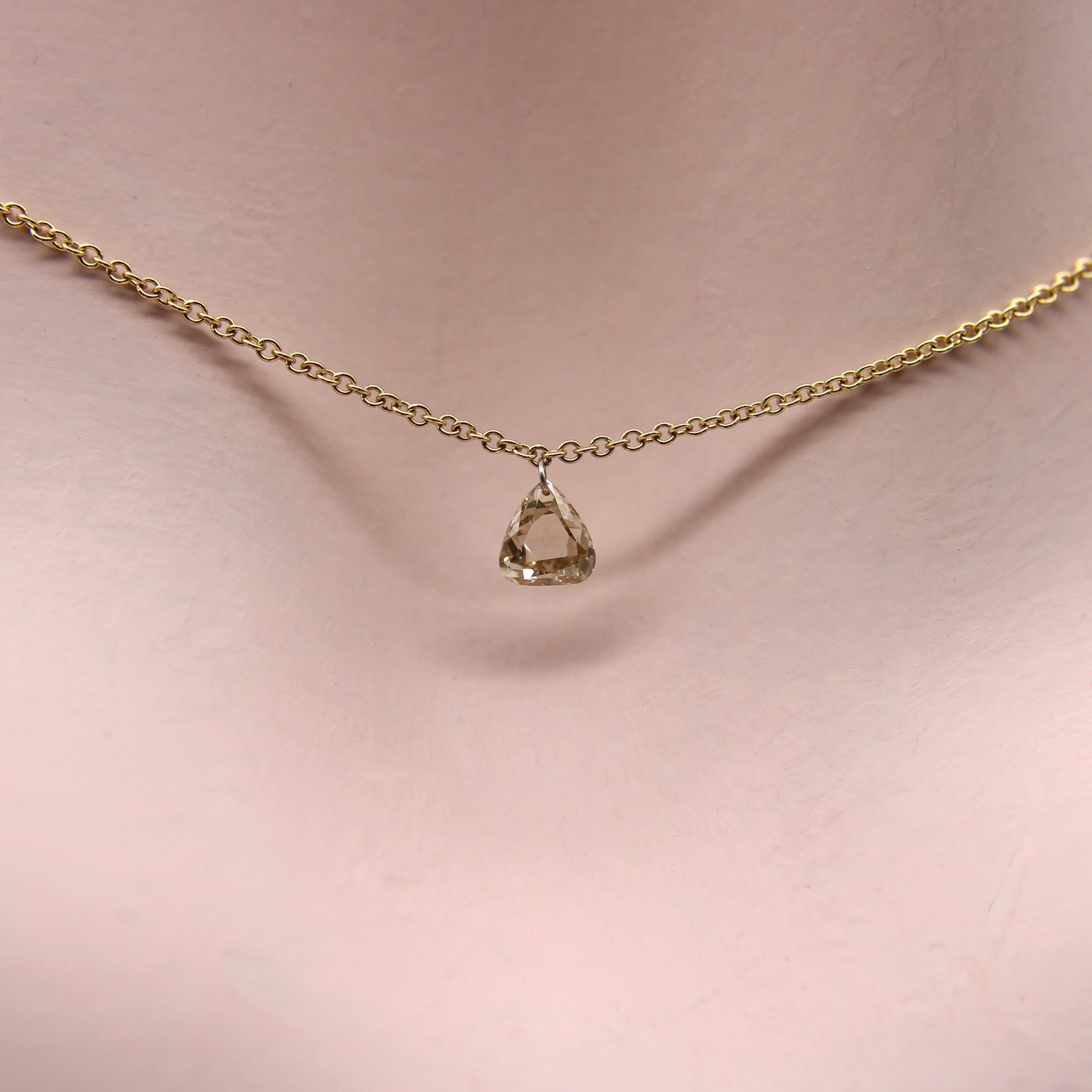 Dangling Pear Shape Champagne Rose Cut Diamond on 14K Gold Chain  For Sale 2