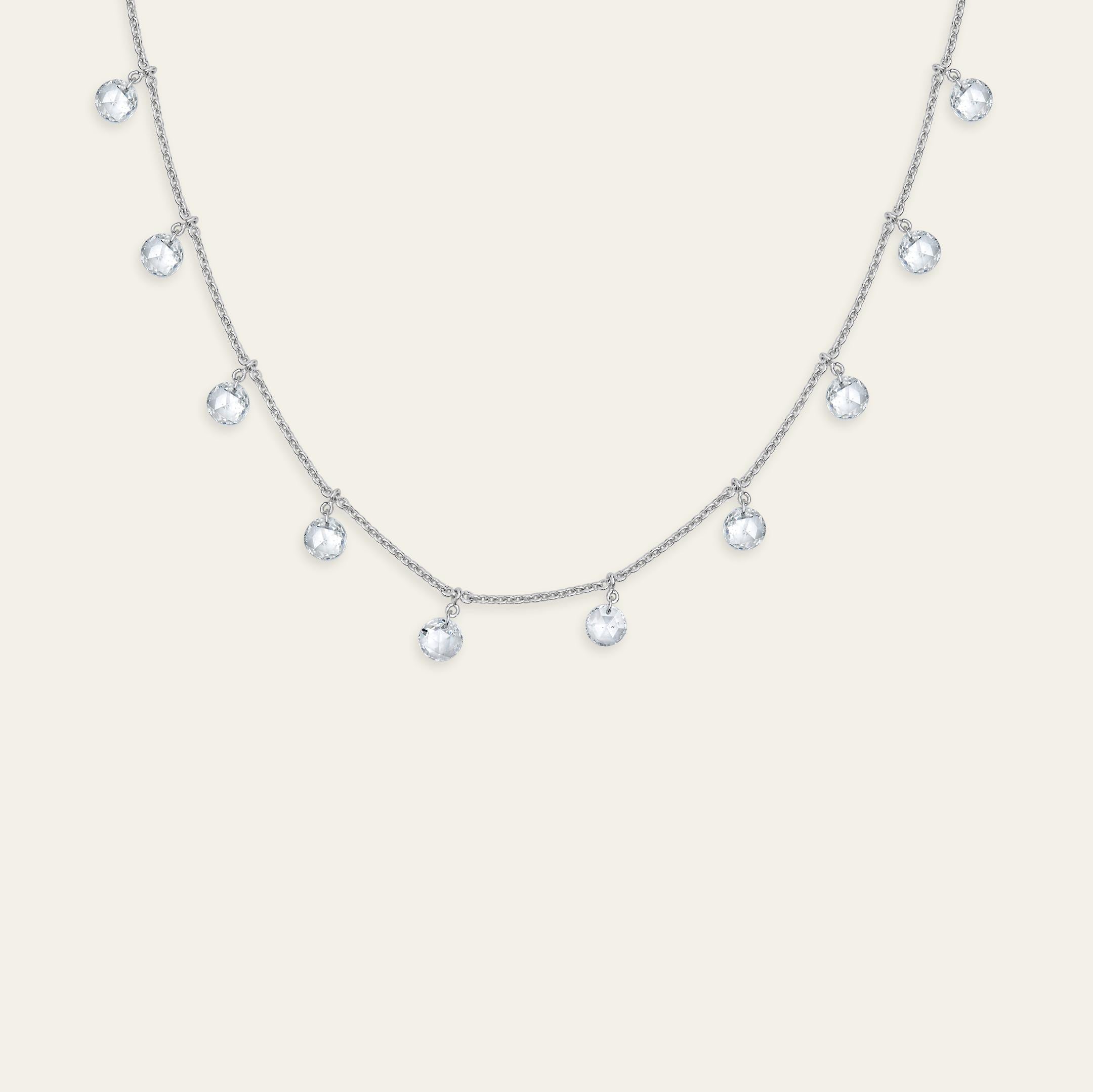 Contemporaneo Collana Tennis con diamanti taglio rosa pendenti in oro bianco in vendita