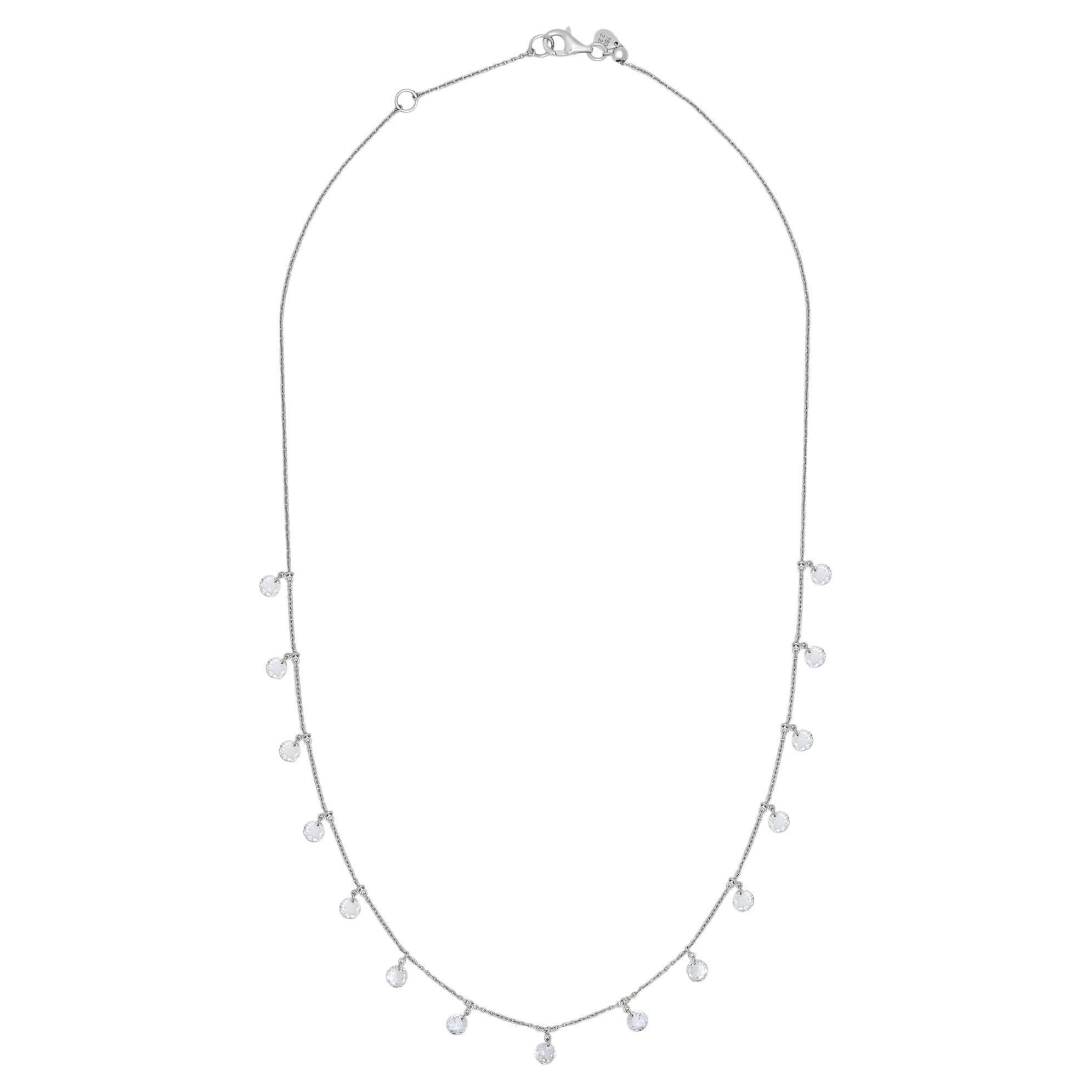 Dangling Rose-Cut Diamond Tennis Necklace in White Gold
