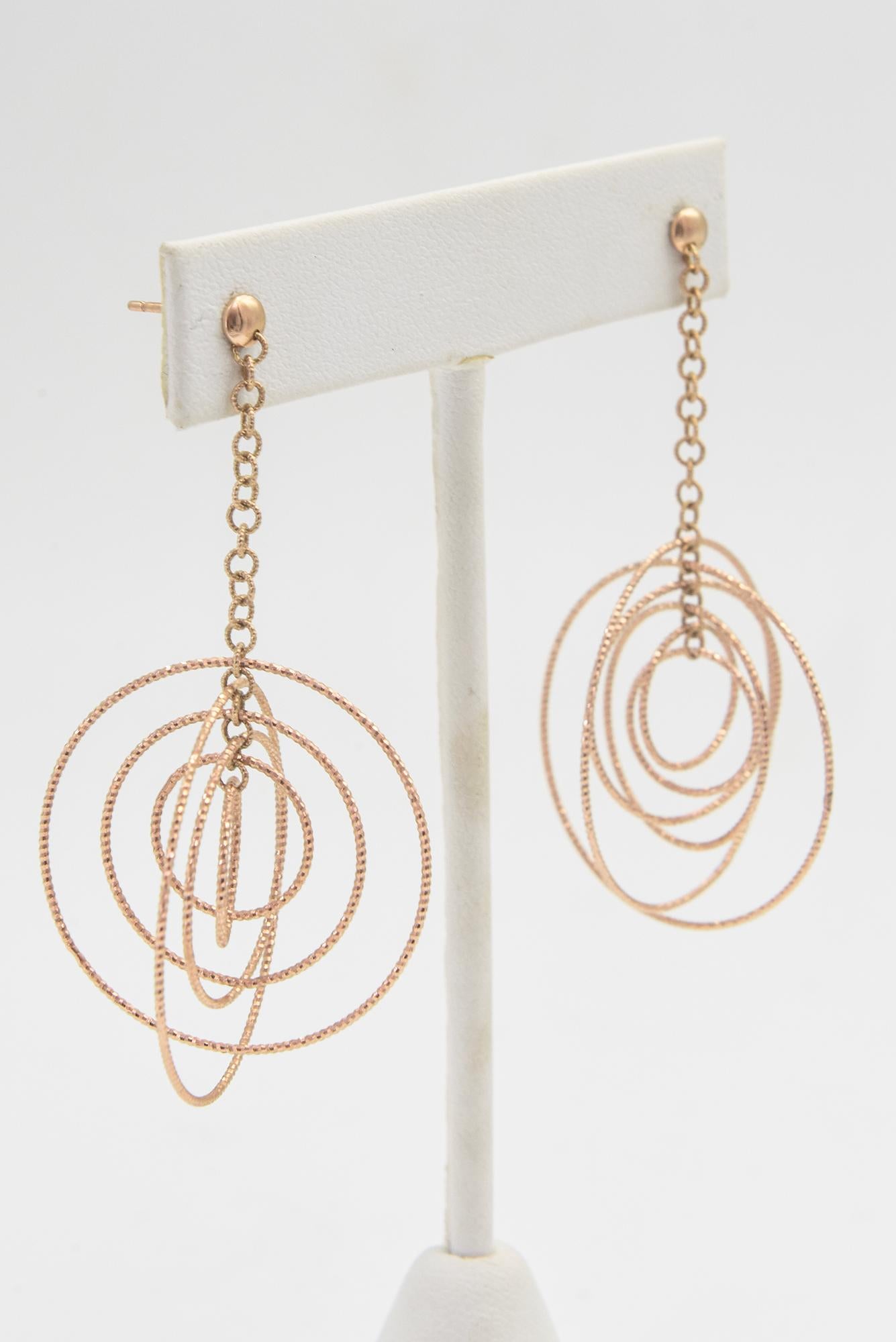 Women's or Men's Dangling Rose Gold Circle Earrings For Sale