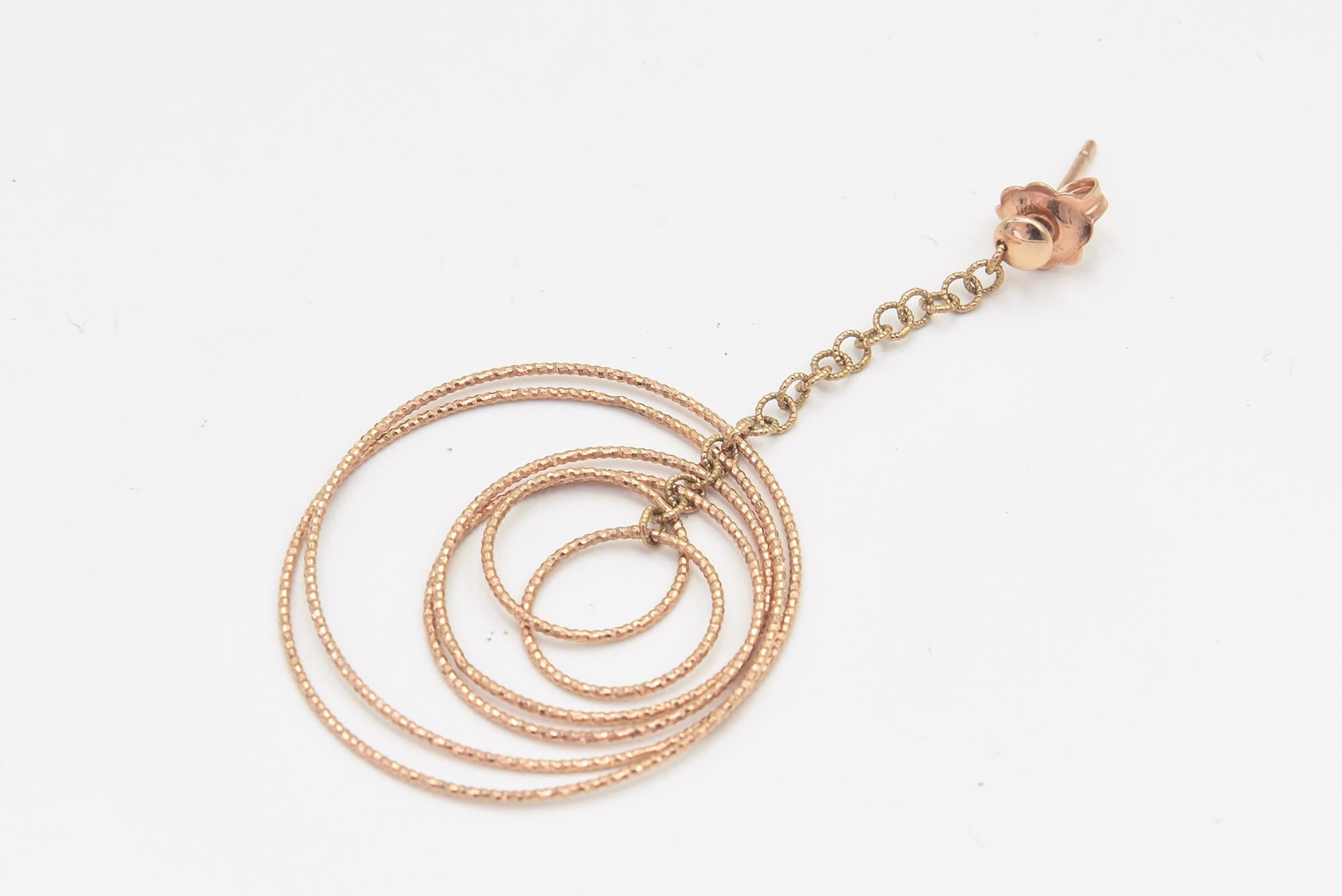 Dangling Rose Gold Circle Earrings For Sale 2