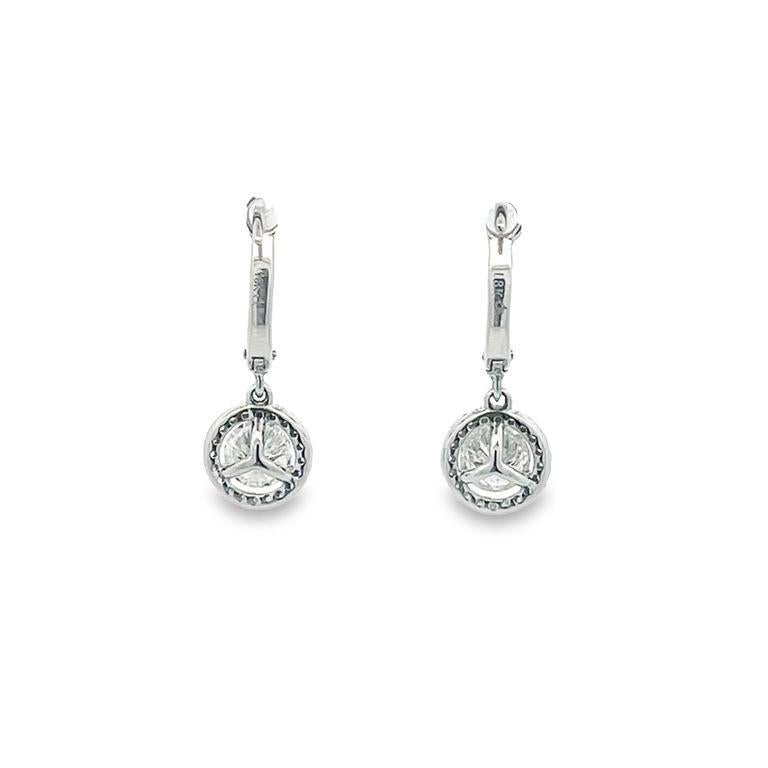 Modern Dangling Round Diamonds 1.31 CT H/ SI Earring In 18K White Gold  For Sale
