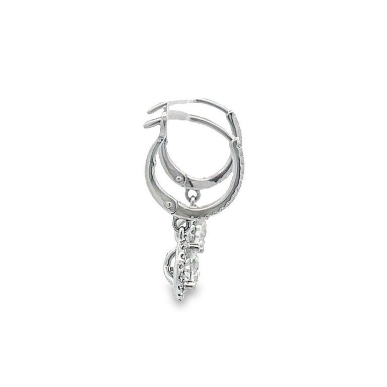 Round Cut Dangling Round Diamonds 1.31 CT H/ SI Earring In 18K White Gold  For Sale