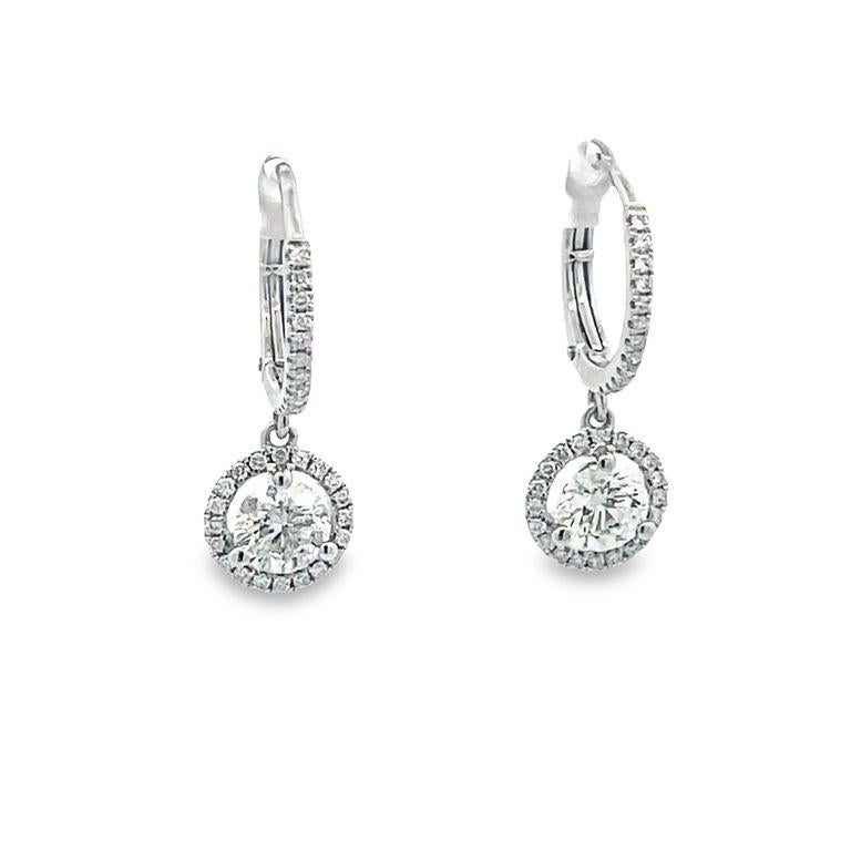 Dangling Round Diamonds 1.31 CT H/ SI Earring In 18K White Gold  In New Condition For Sale In New York, NY