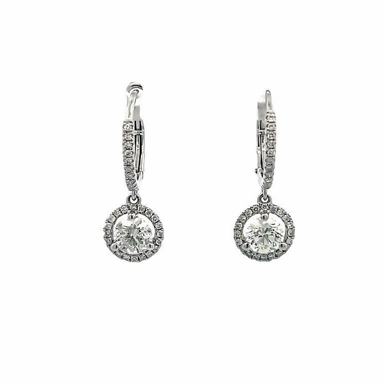 Women's Dangling Round Diamonds 1.31 CT H/ SI Earring In 18K White Gold  For Sale
