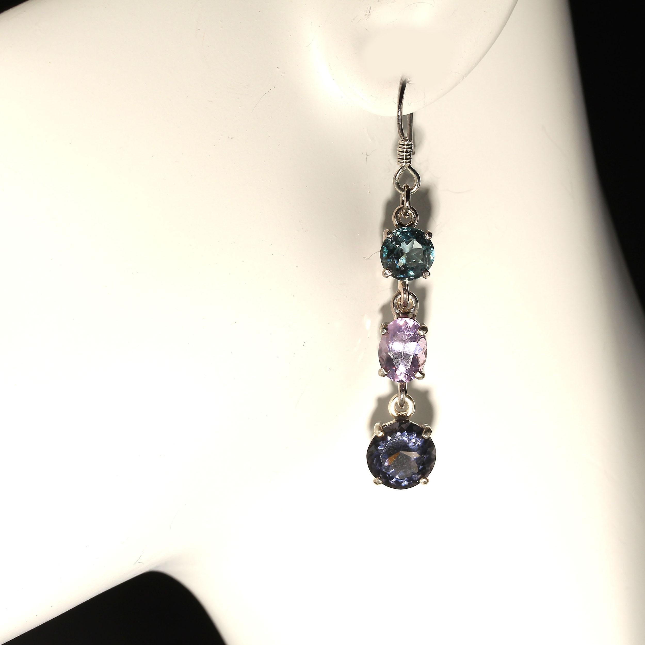 Women's or Men's Gemjunky Dangling Sparkling Three-Stone Spinel Earrings