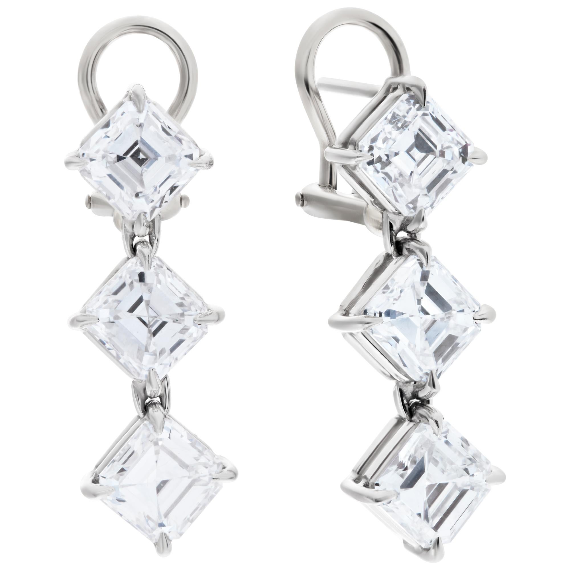 Dangling Stud Earrings, All GIA Certified, 6 Asscher Cut Diamonds Totaling 6.02 In Excellent Condition For Sale In Surfside, FL