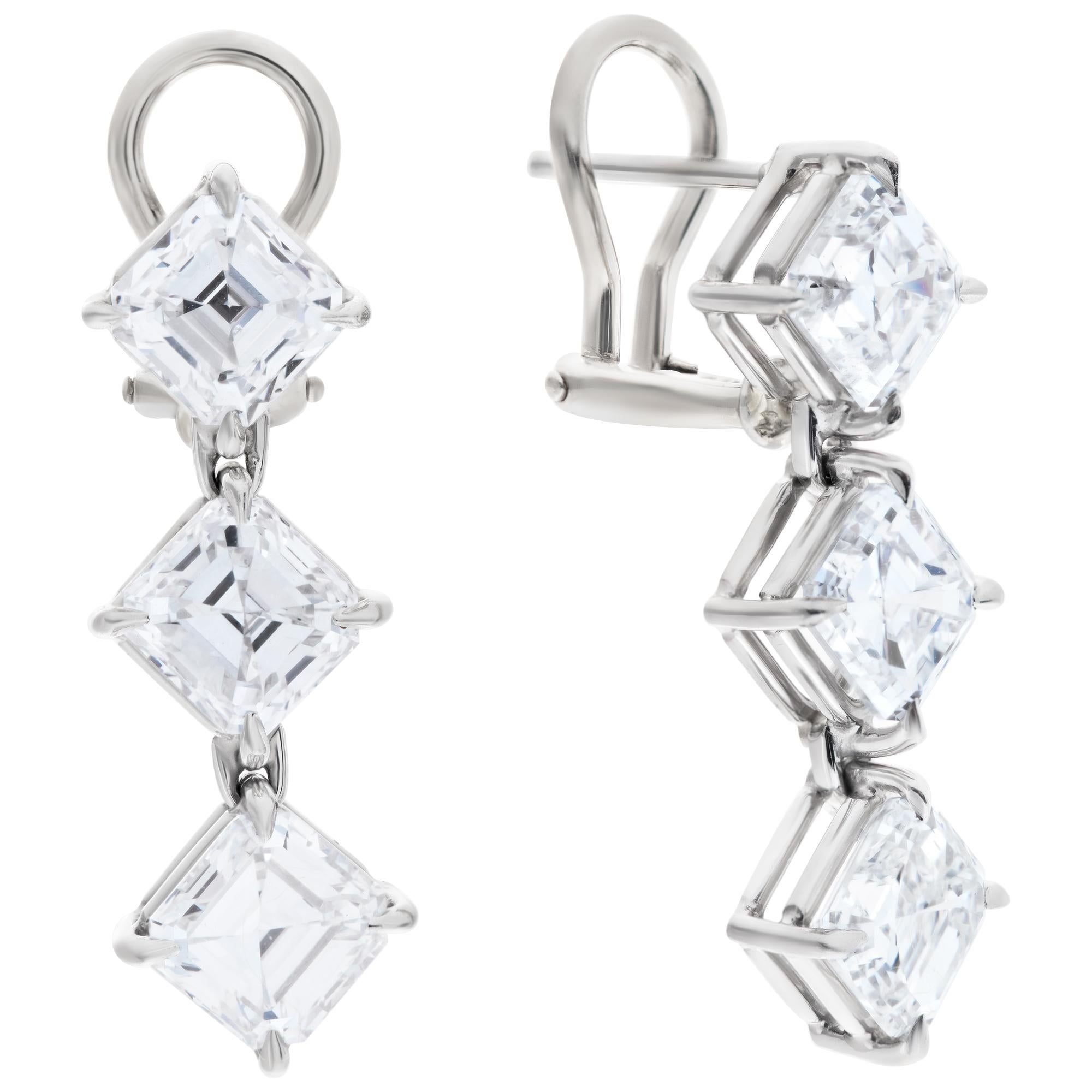 Women's Dangling Stud Earrings, All GIA Certified, 6 Asscher Cut Diamonds Totaling 6.02 For Sale