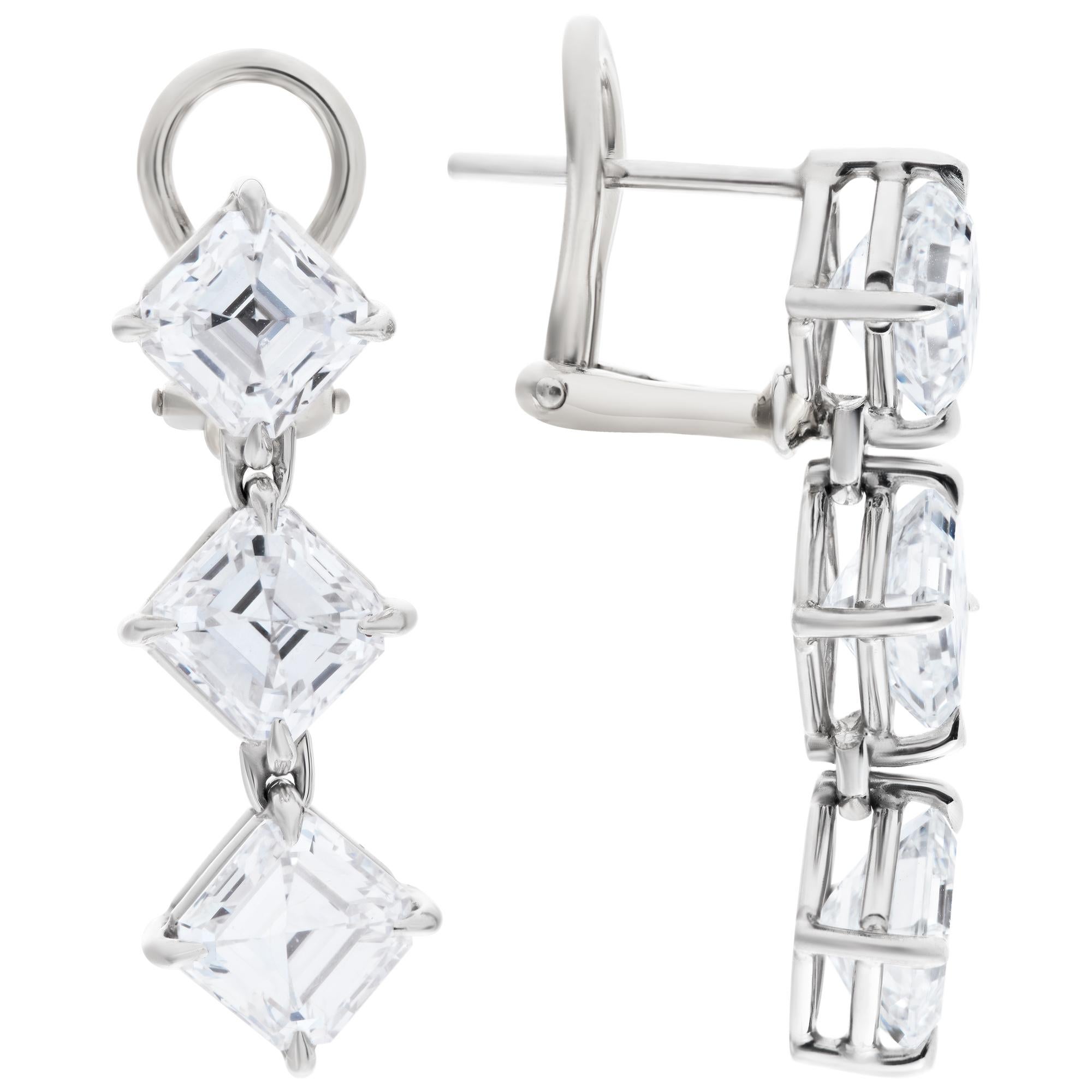 Dangling Stud Earrings, All GIA Certified, 6 Asscher Cut Diamonds Totaling 6.02 For Sale 1