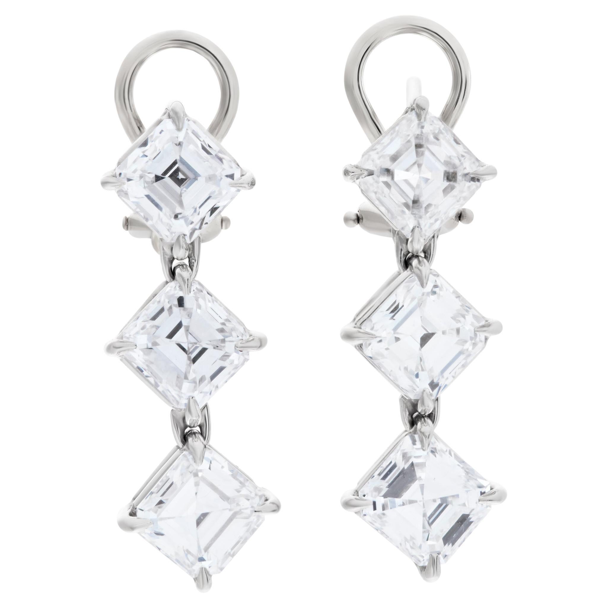Dangling Stud Earrings, All GIA Certified, 6 Asscher Cut Diamonds Totaling 6.02 For Sale