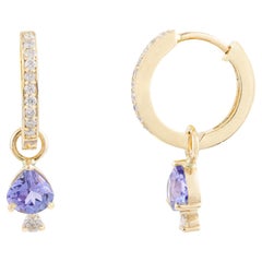 Boucles d'oreilles triangulaires Tanzanite Diamant Cadeau en or jaune massif 14k