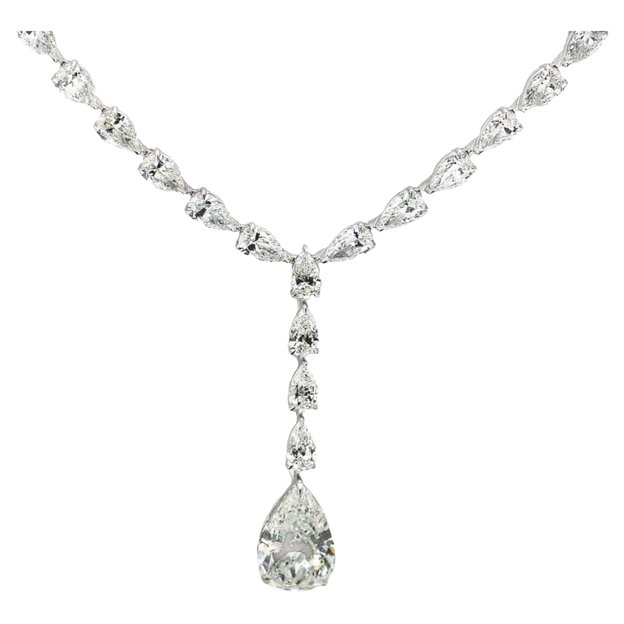 Dangling Tennis Necklace with Pear Shape Diamonds.  D36.13ct.t.w. For Sale