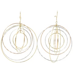 Dangling Tri-Color Gold Circle Kinetic Earrings