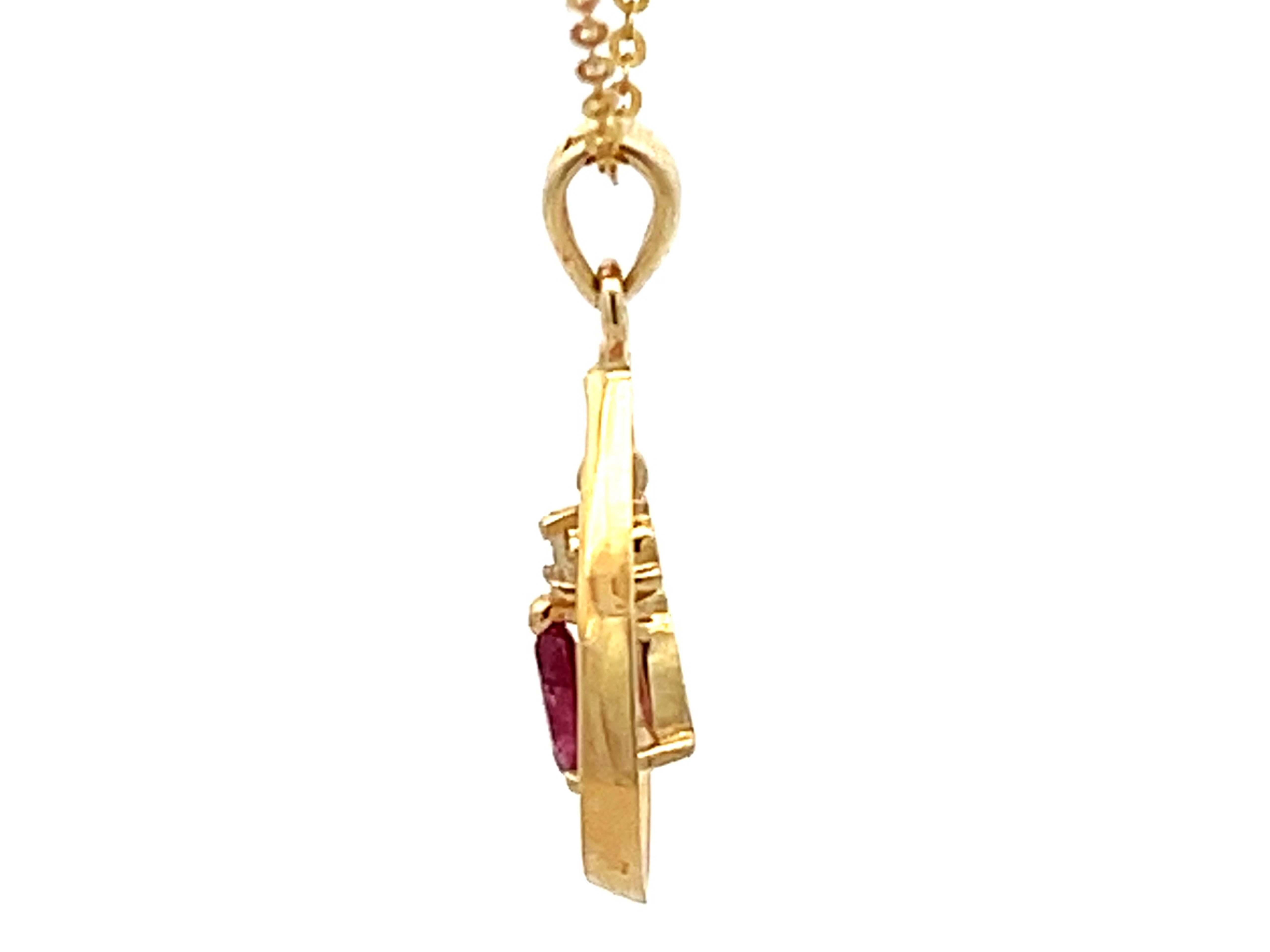 Women's Dangly Burma Ruby Necklace 14k Yellow Gold For Sale