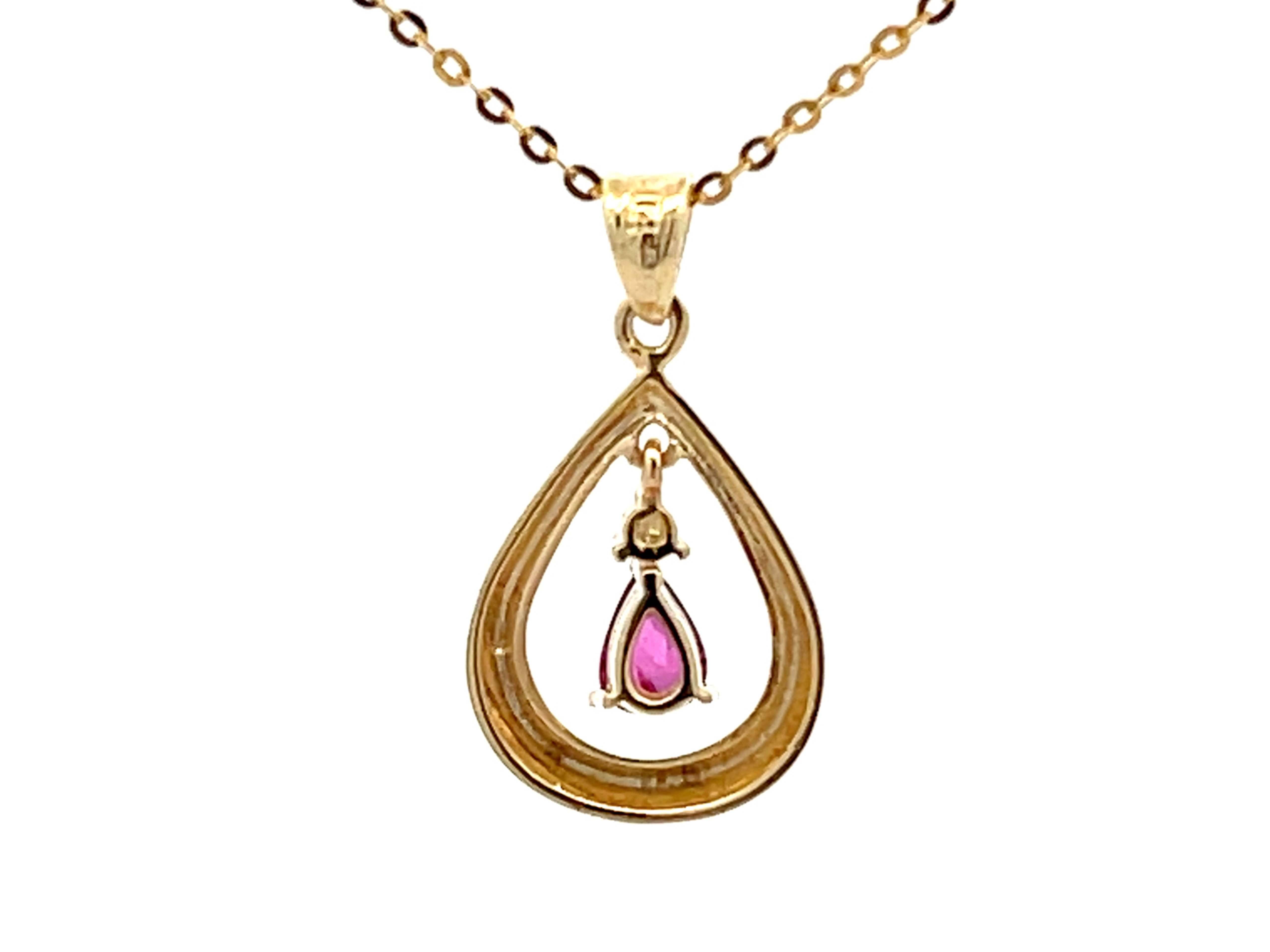 Dangly Burma Ruby Necklace 14k Yellow Gold For Sale 1