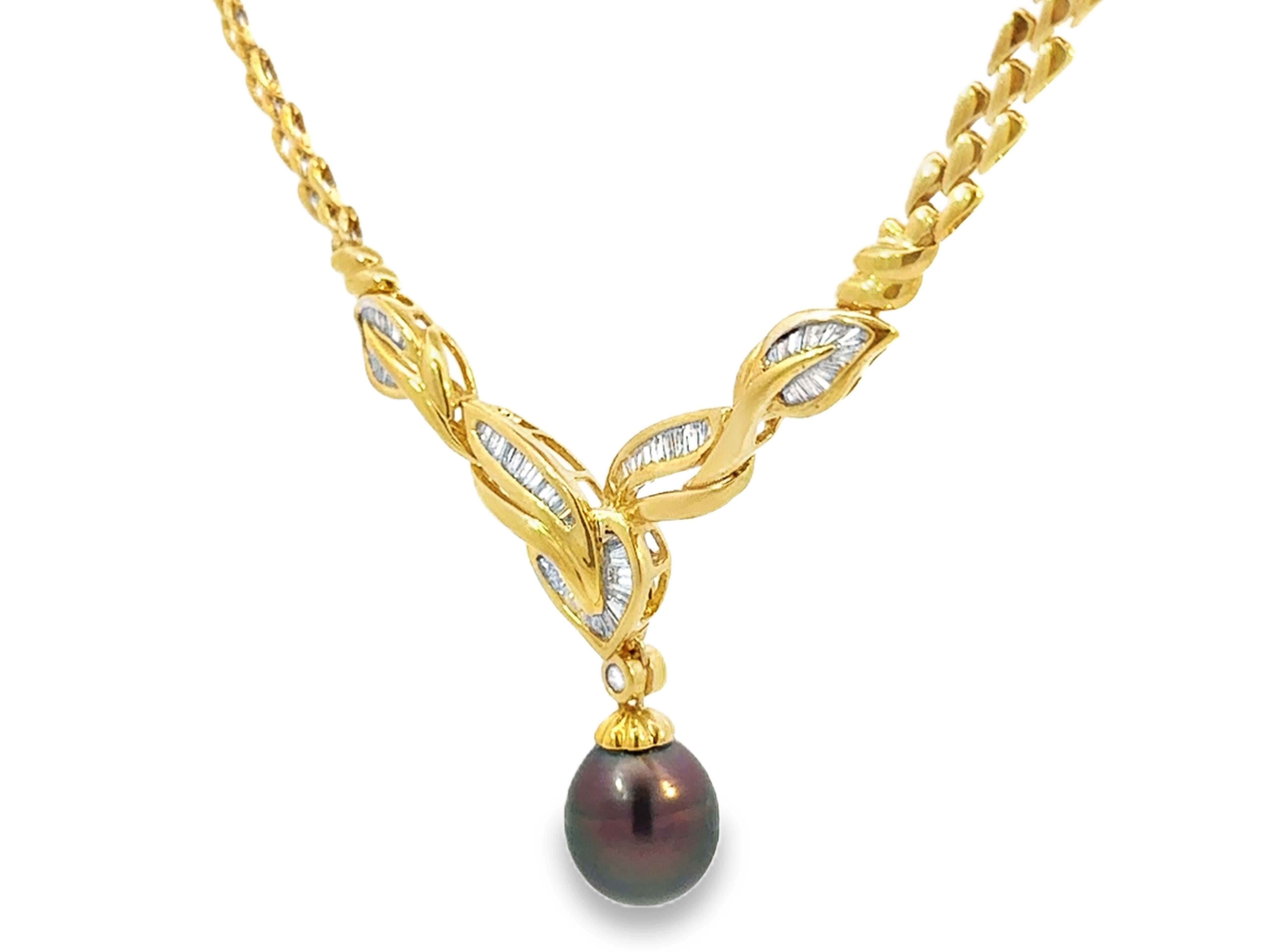 Dangly Schokolade Tahiti Pfau Perle Baguette Diamant-Anhänger Halskette 18K im Angebot 4