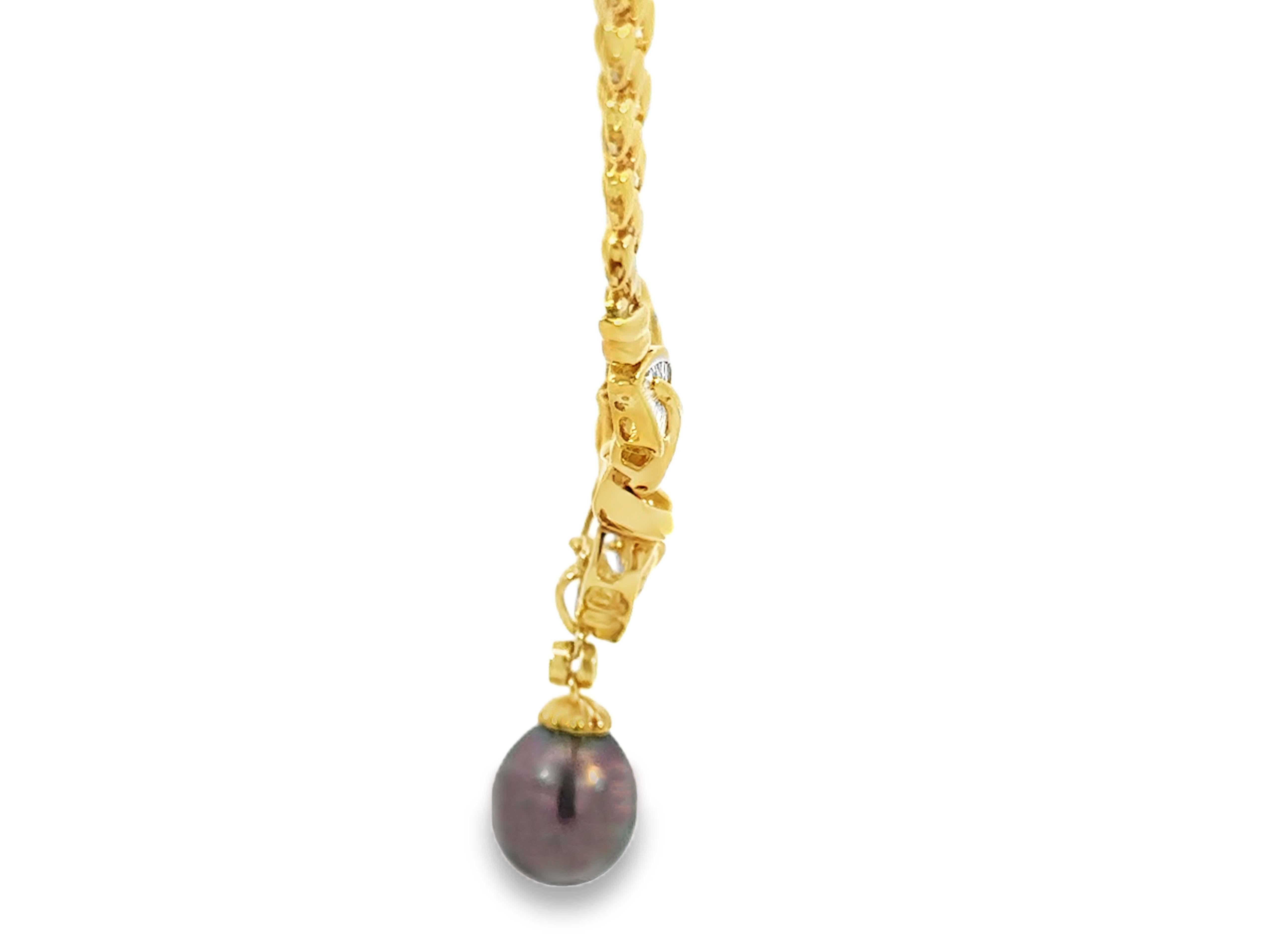 Dangly Schokolade Tahiti Pfau Perle Baguette Diamant-Anhänger Halskette 18K im Angebot 6