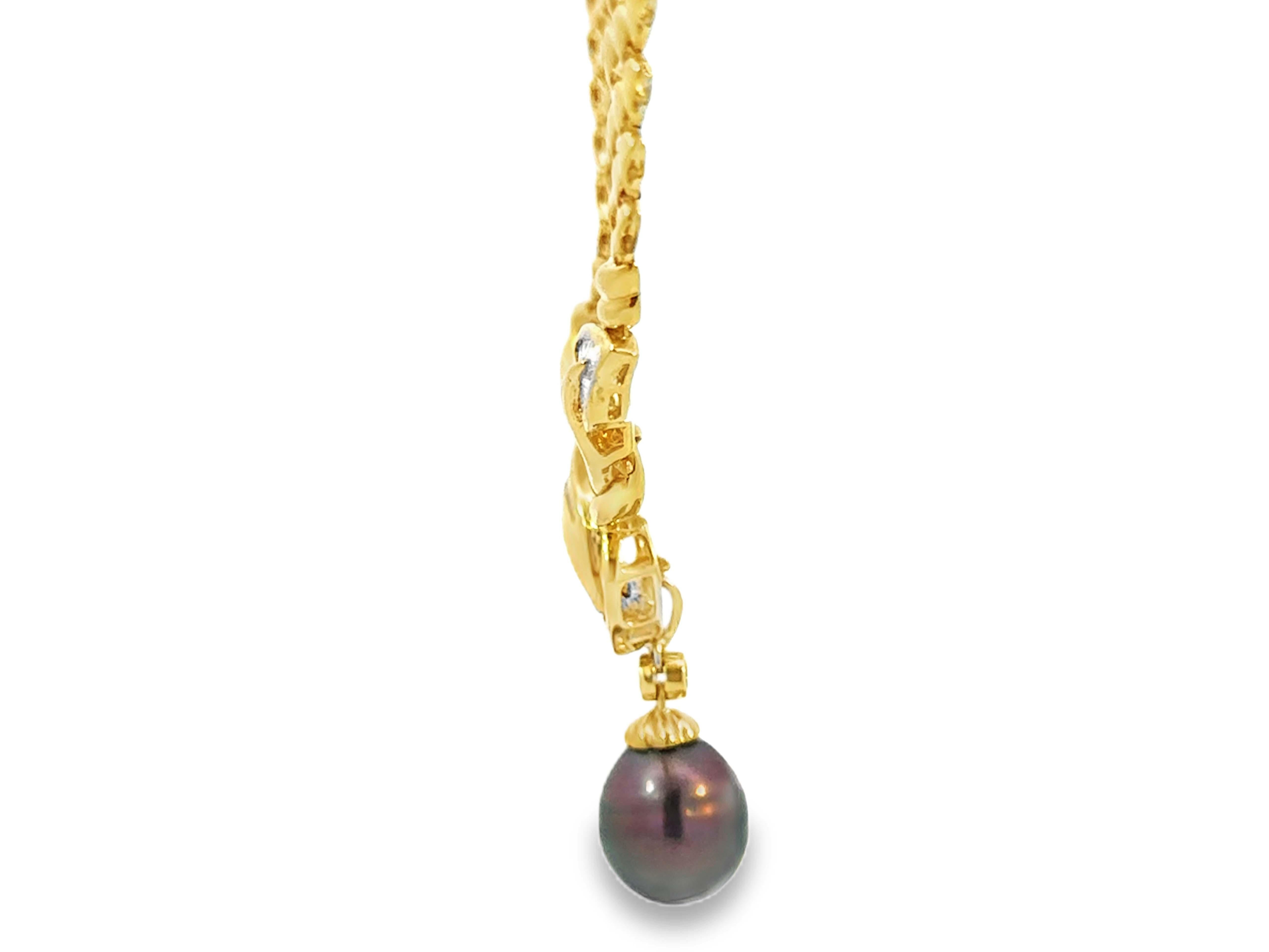 Dangly Schokolade Tahiti Pfau Perle Baguette Diamant-Anhänger Halskette 18K im Angebot 7