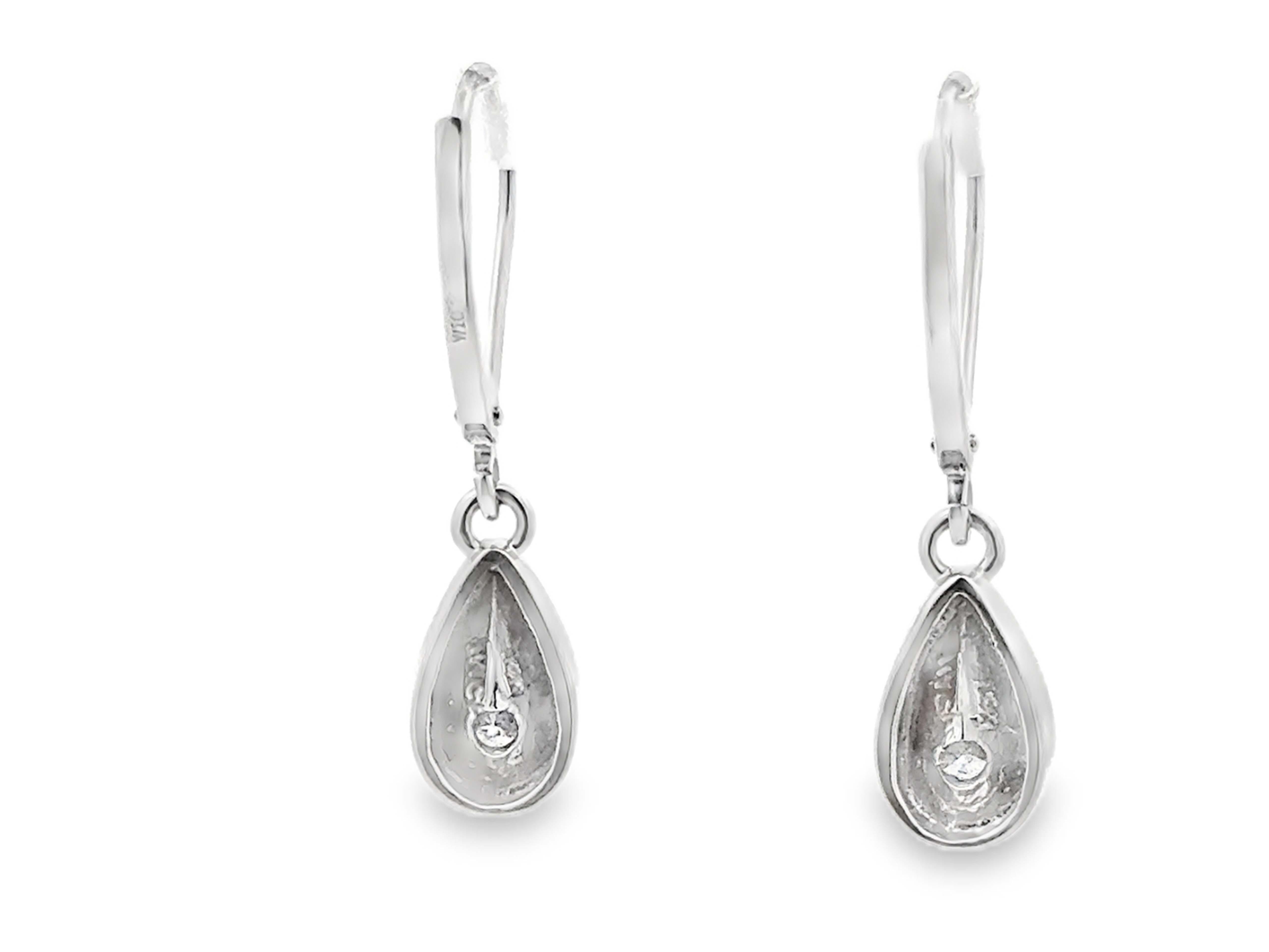 Dangly Diamond Drop LeverBack Earrings 14K Solid White Gold For Sale 1