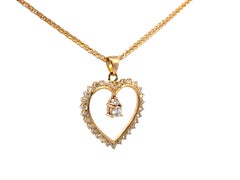 Dangly Diamond Heart Necklace 14k Yellow Gold