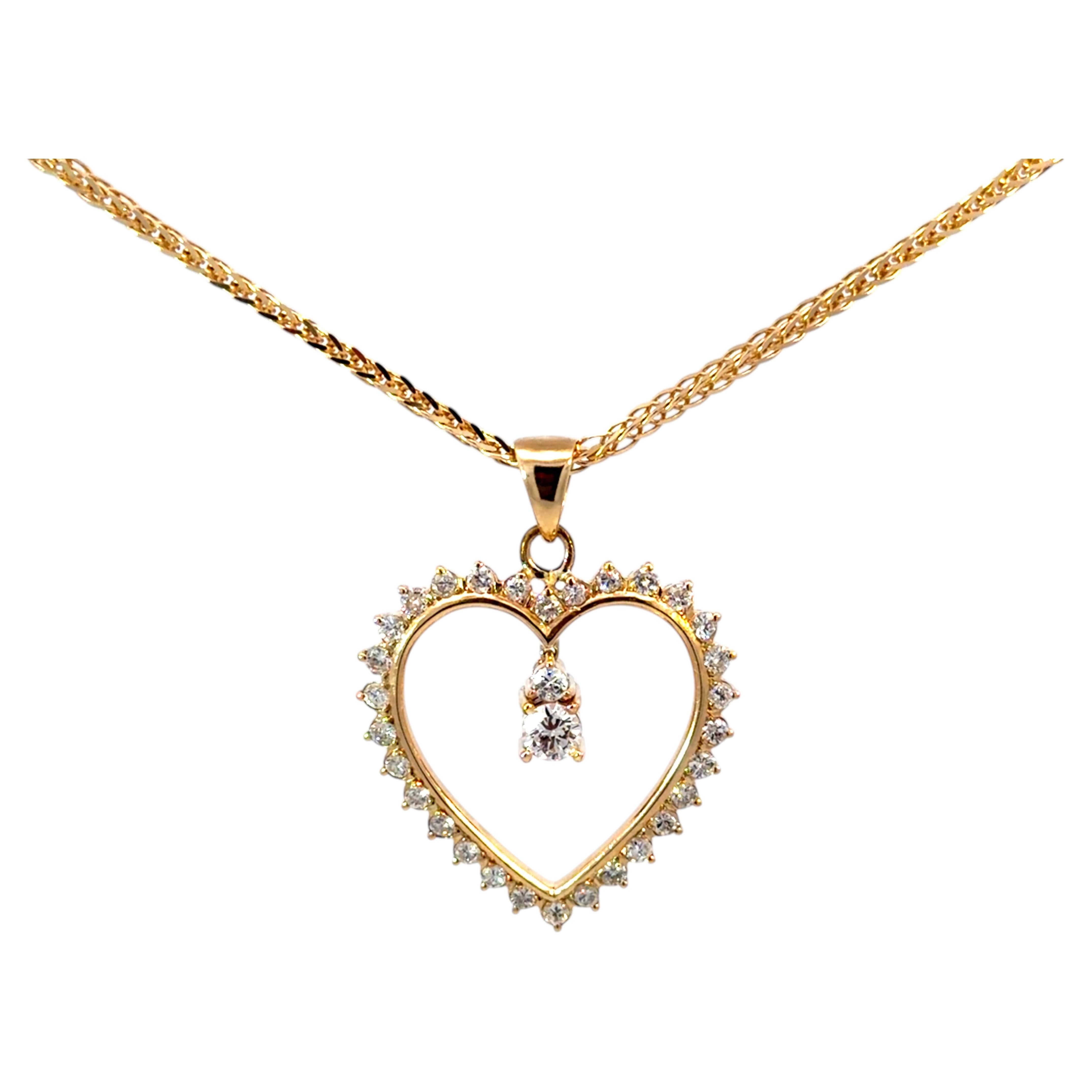 Collar Dangly Corazón Diamante Oro Amarillo 14k