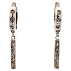 Vintage Dangly Diamond Hoop Earrings 14K Solid White Gold