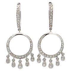 Dangly Diamond Hoop Earrings 18K Solid White Gold