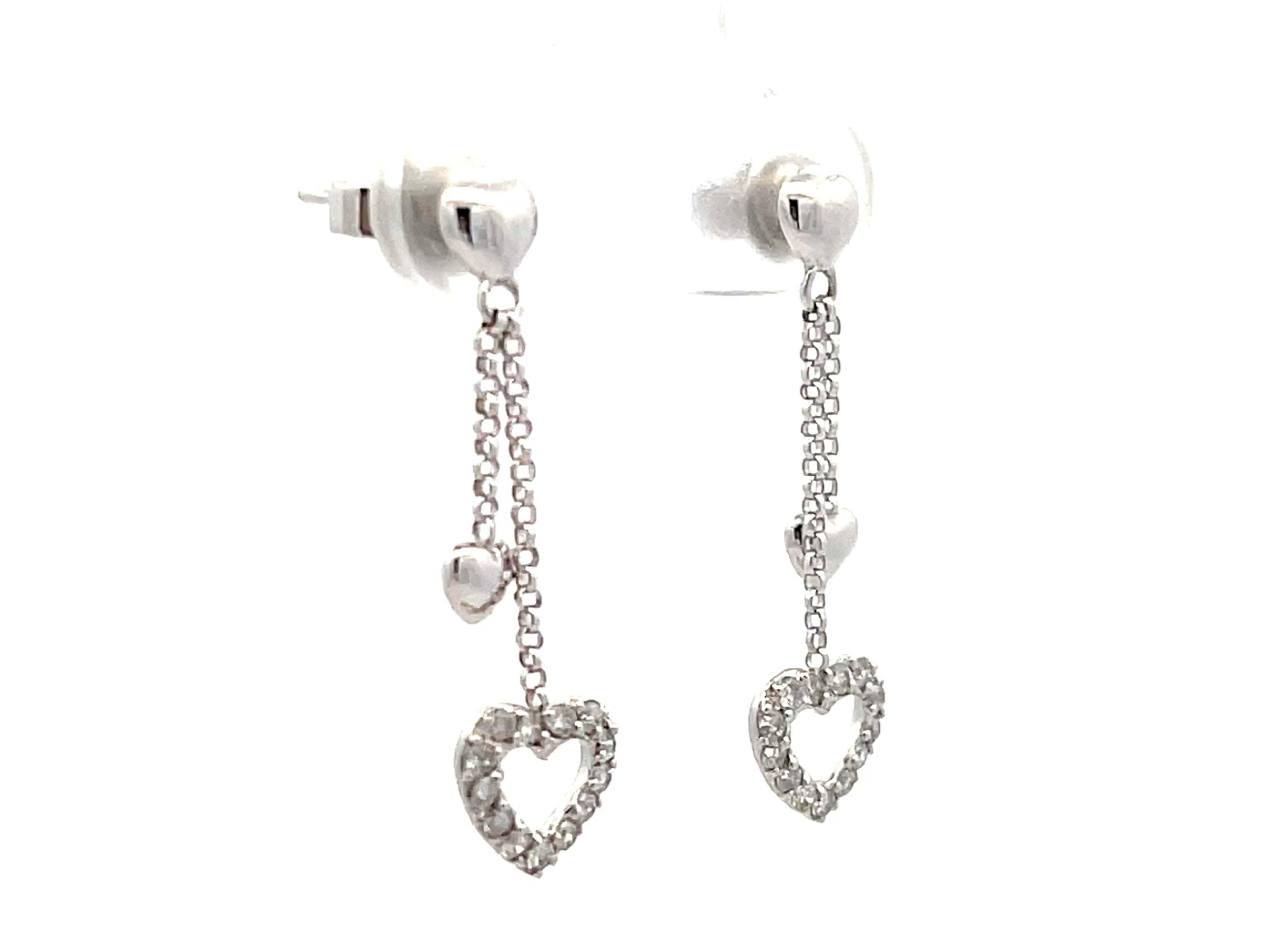 Modern Dangly Diamond Hoop Earrings Solid White Gold For Sale