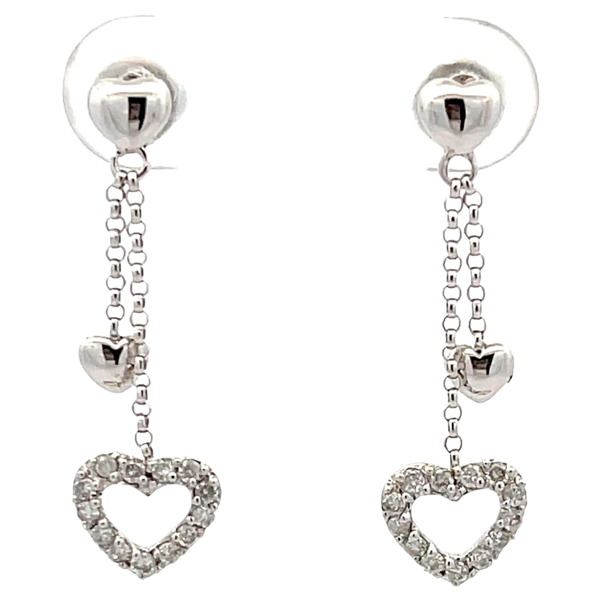 Dangly Diamond Hoop Earrings Solid White Gold