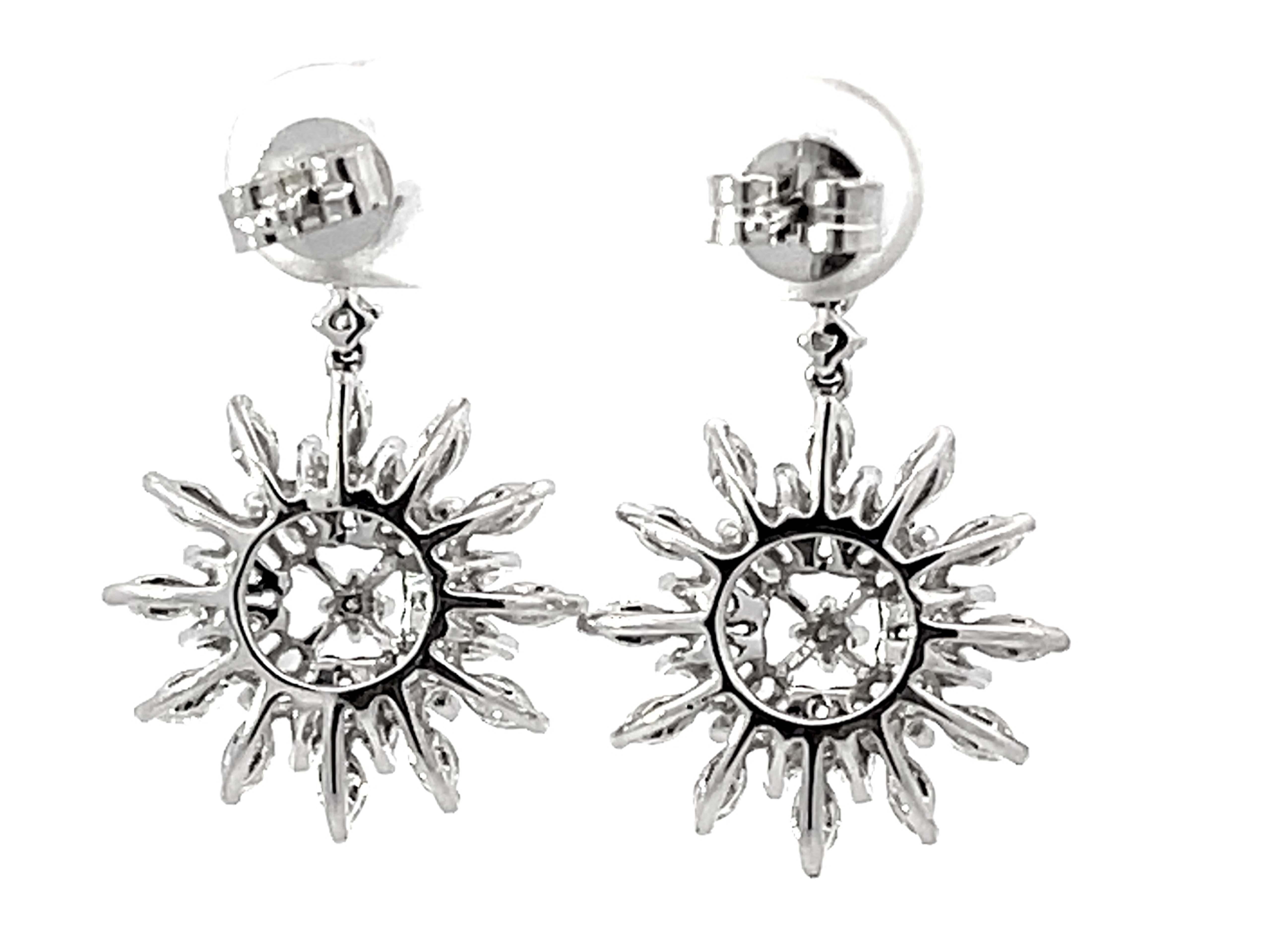 Dangly Diamond Snowflake Earrings 18k White Gold For Sale 1