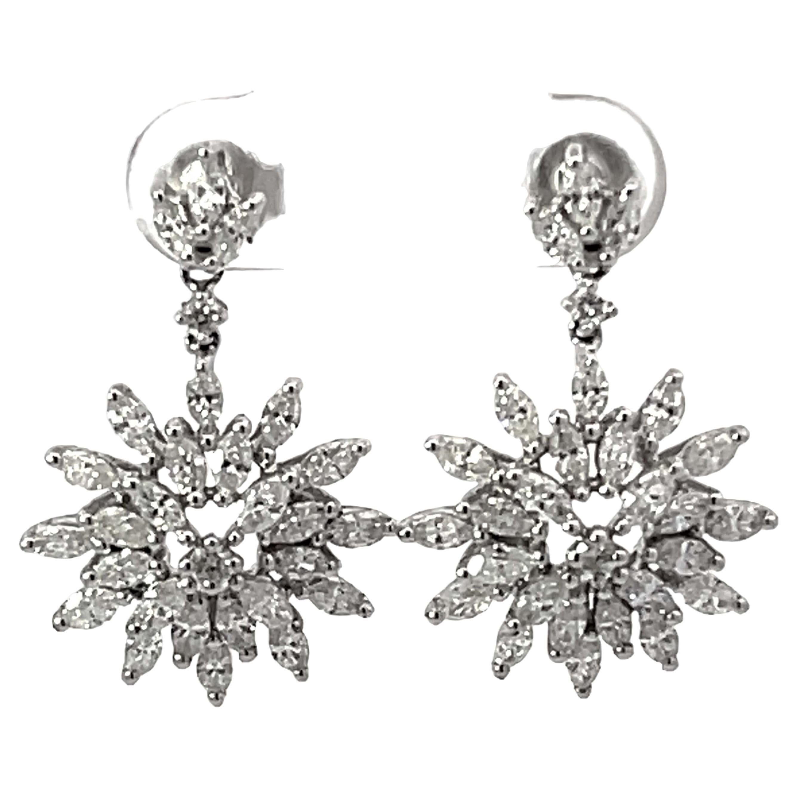 Dangly Diamond Snowflake Earrings 18k White Gold For Sale