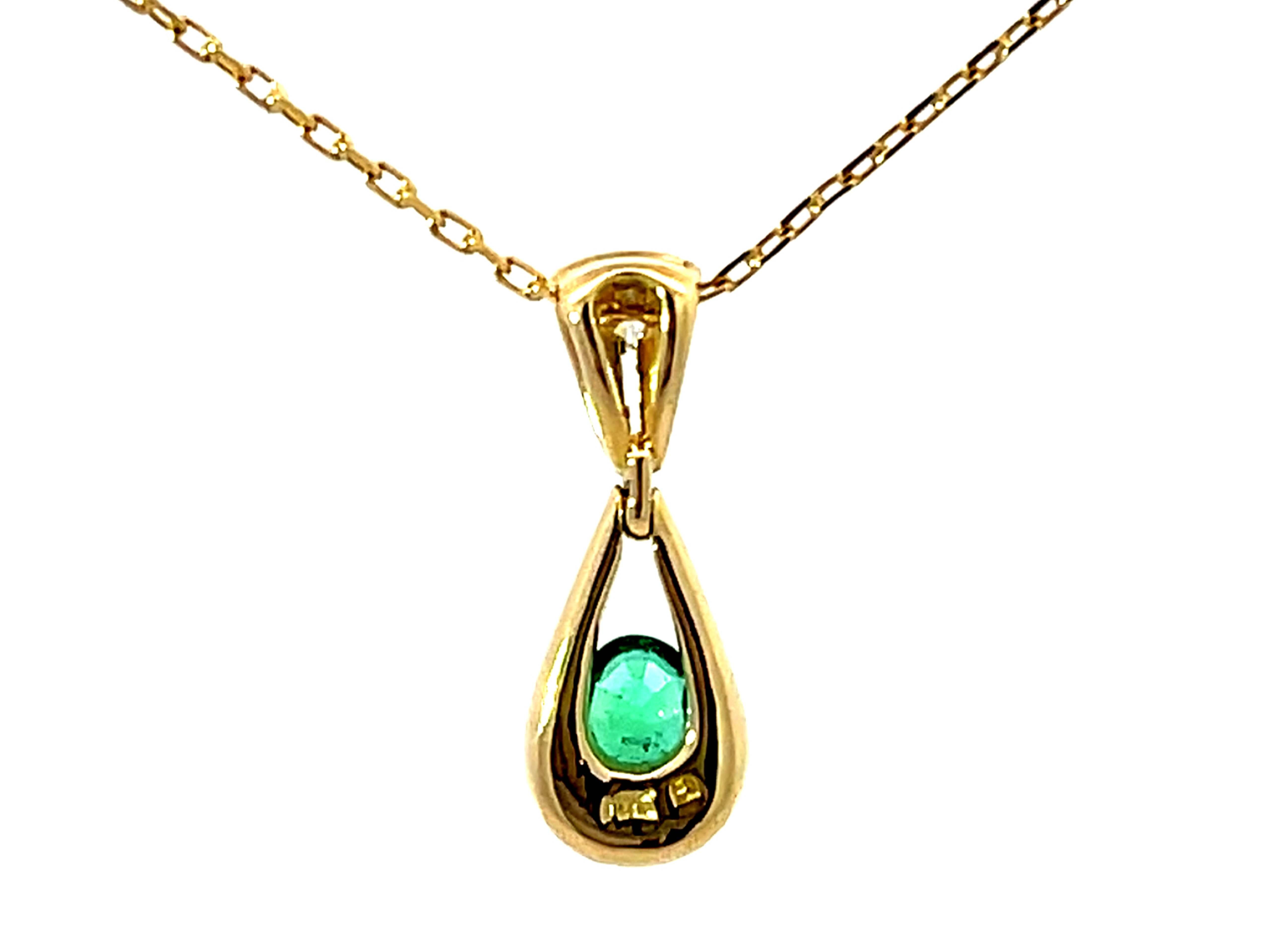 Dangly Emerald Diamond Necklace Solid 18K Yellow Gold For Sale 1