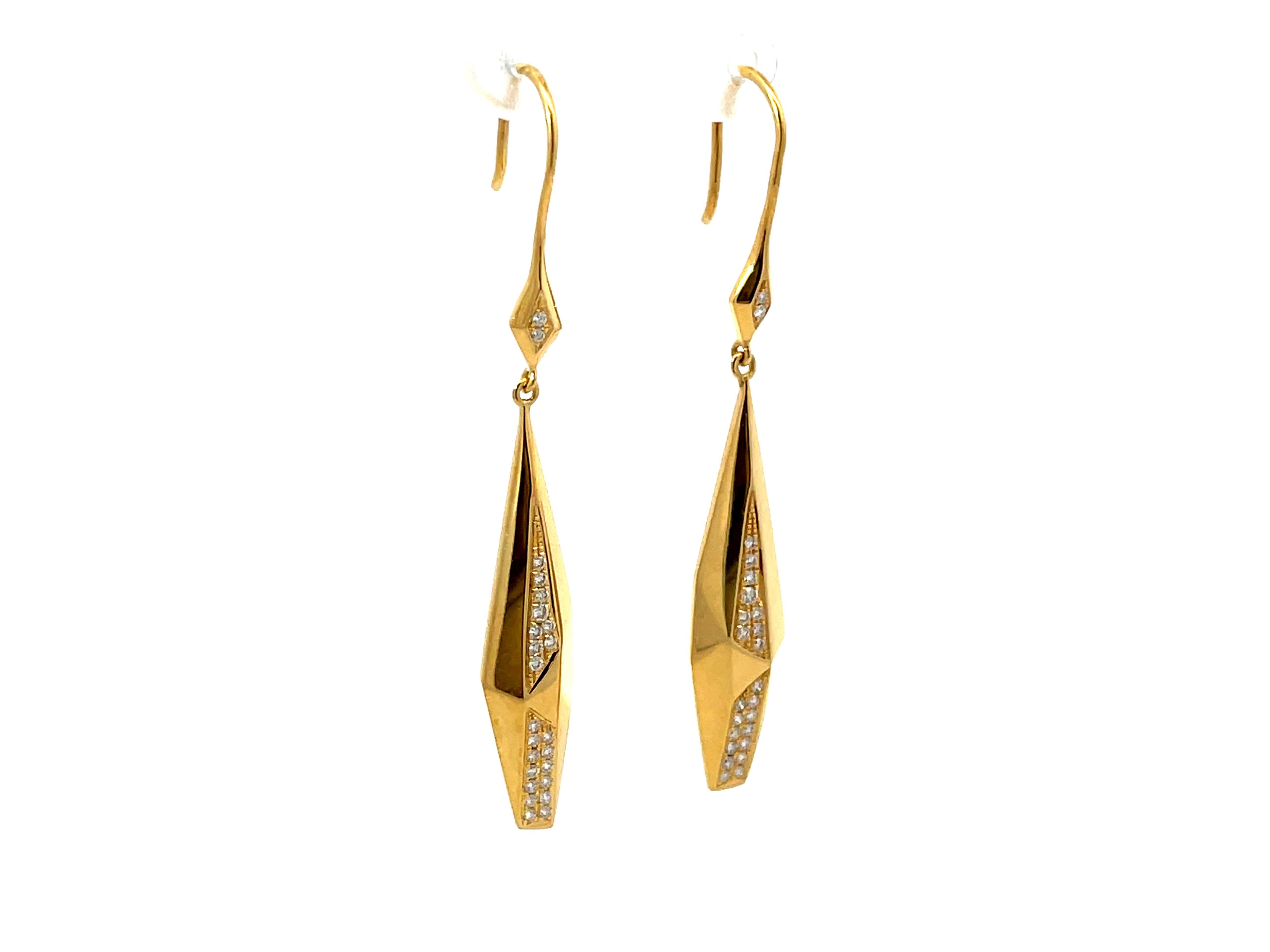 Modern Dangly Gold Diamond Earrings 18k Yellow Gold For Sale