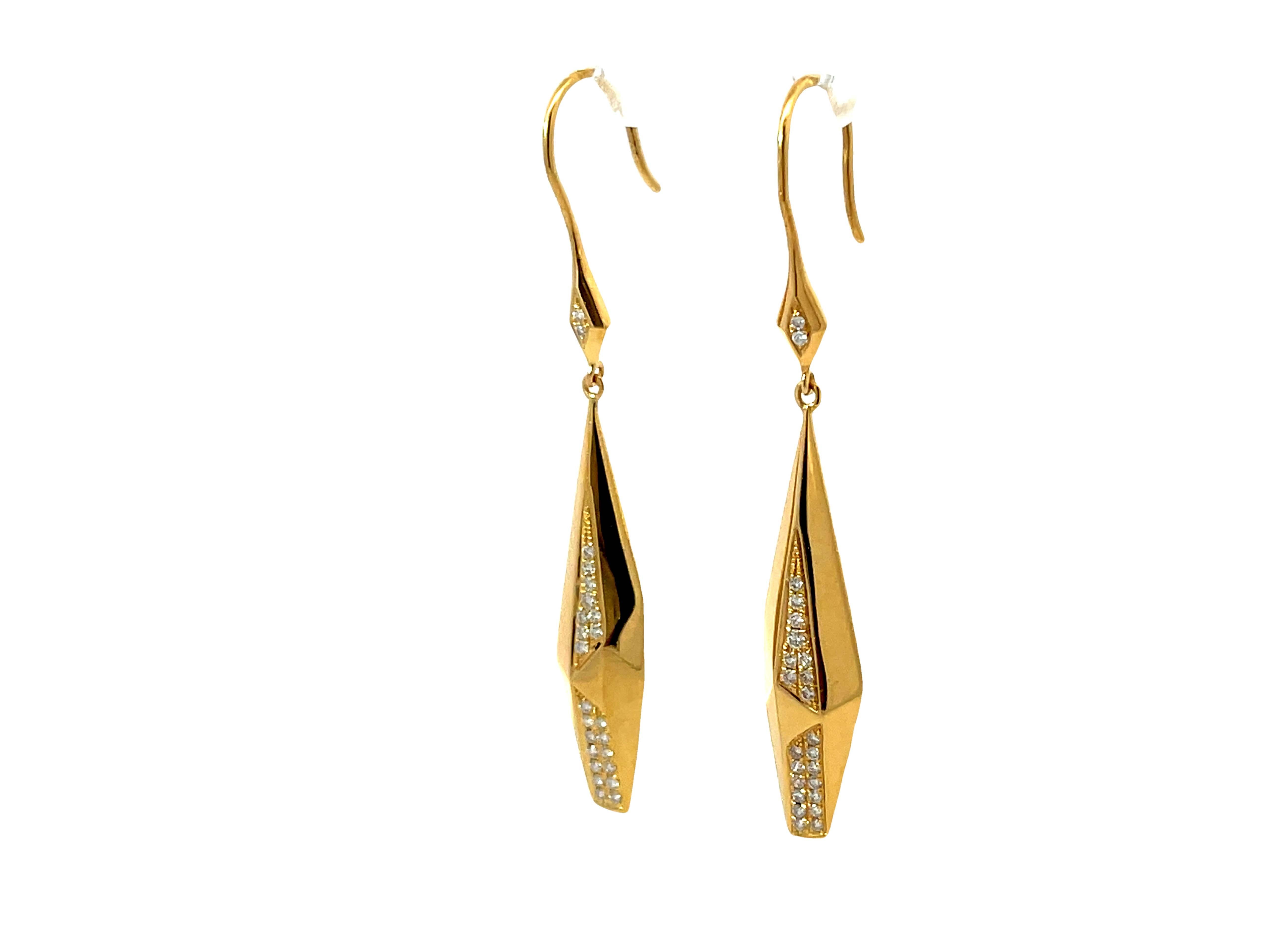 Brilliant Cut Dangly Gold Diamond Earrings 18k Yellow Gold For Sale