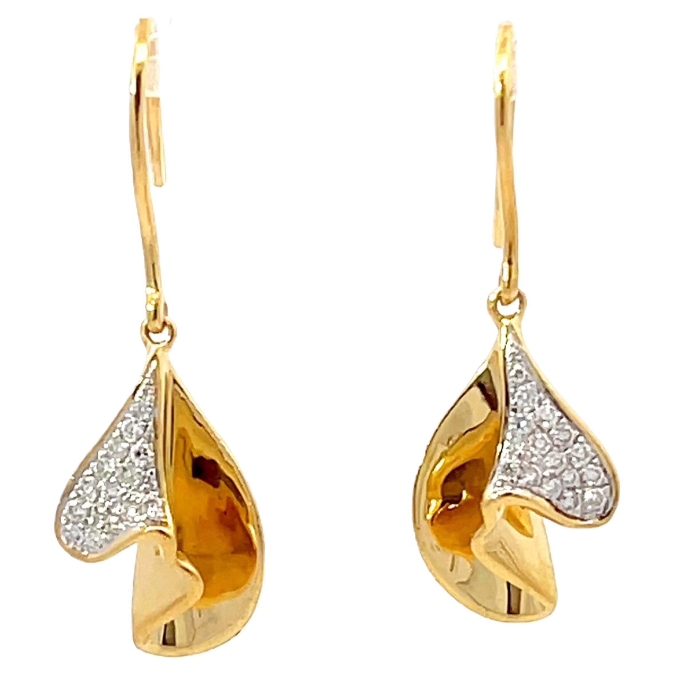 Dangly Gold Diamond Earrings 18K Yellow Gold For Sale